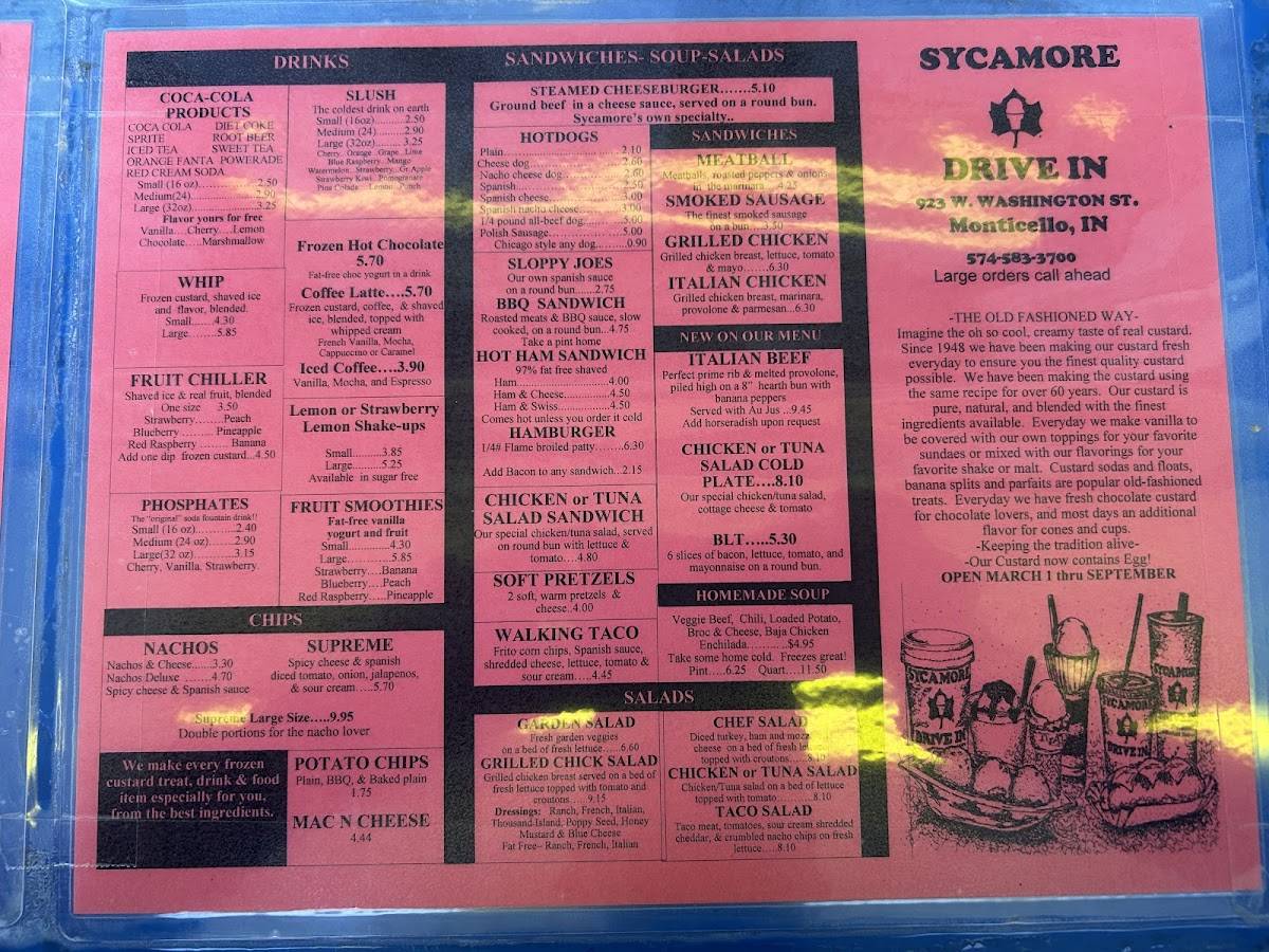 Sycamore Drive In меню