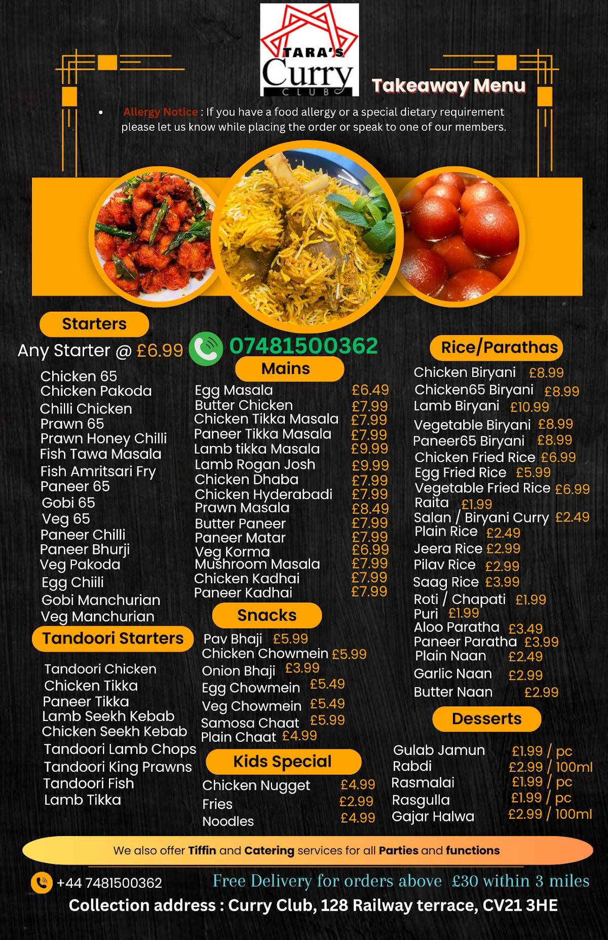 TARA's Curry Club меню