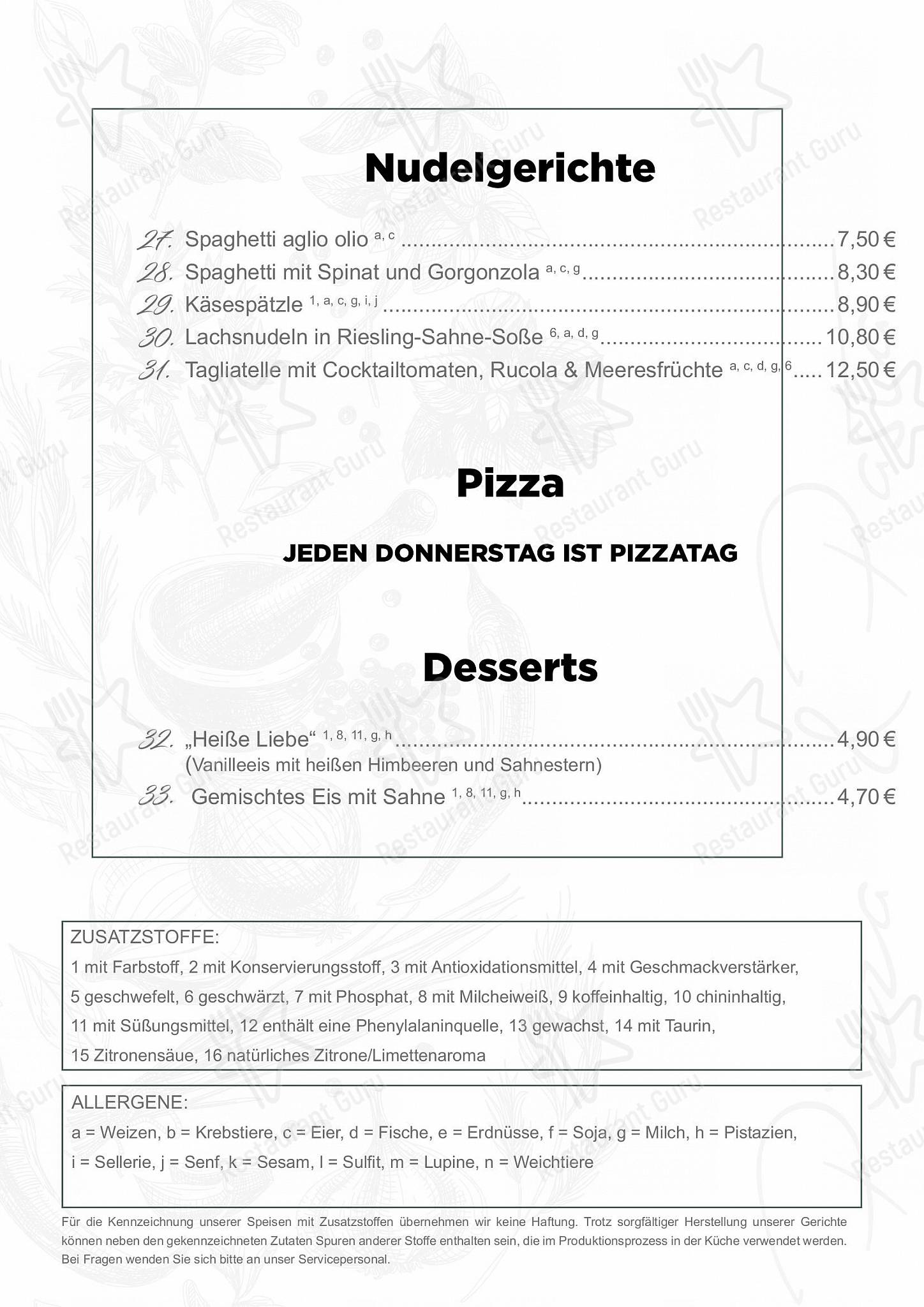 菜单 ресторана TC Rutesheim Club-Restaurant