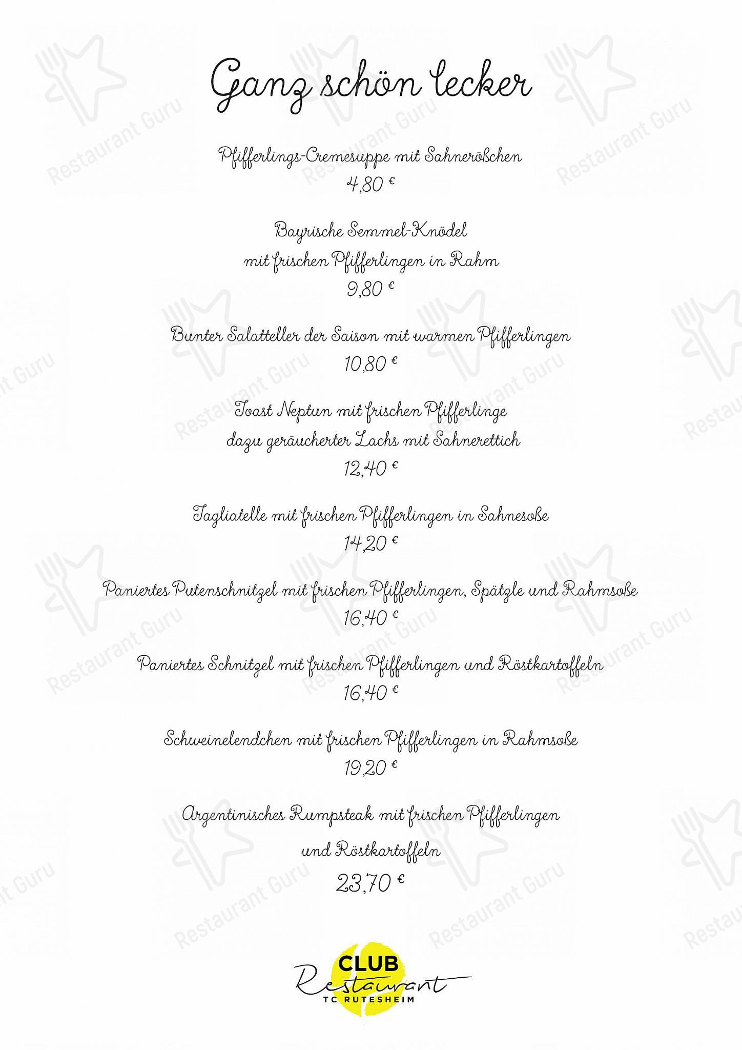 菜单 ресторана TC Rutesheim Club-Restaurant