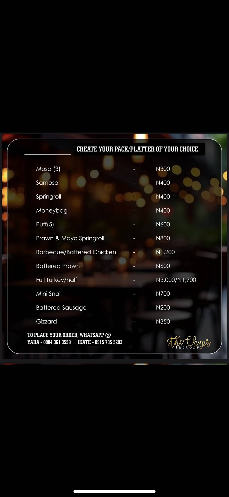 THECHOPSFACTORY меню