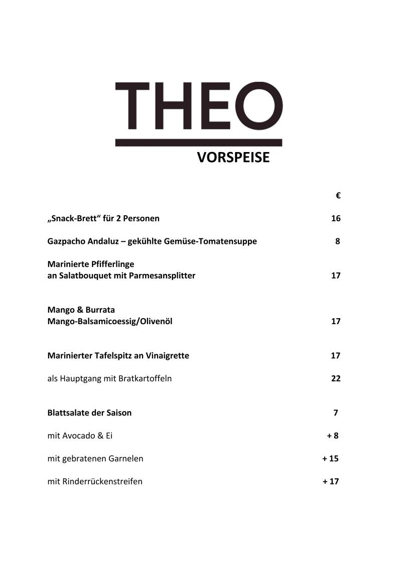 THEO меню