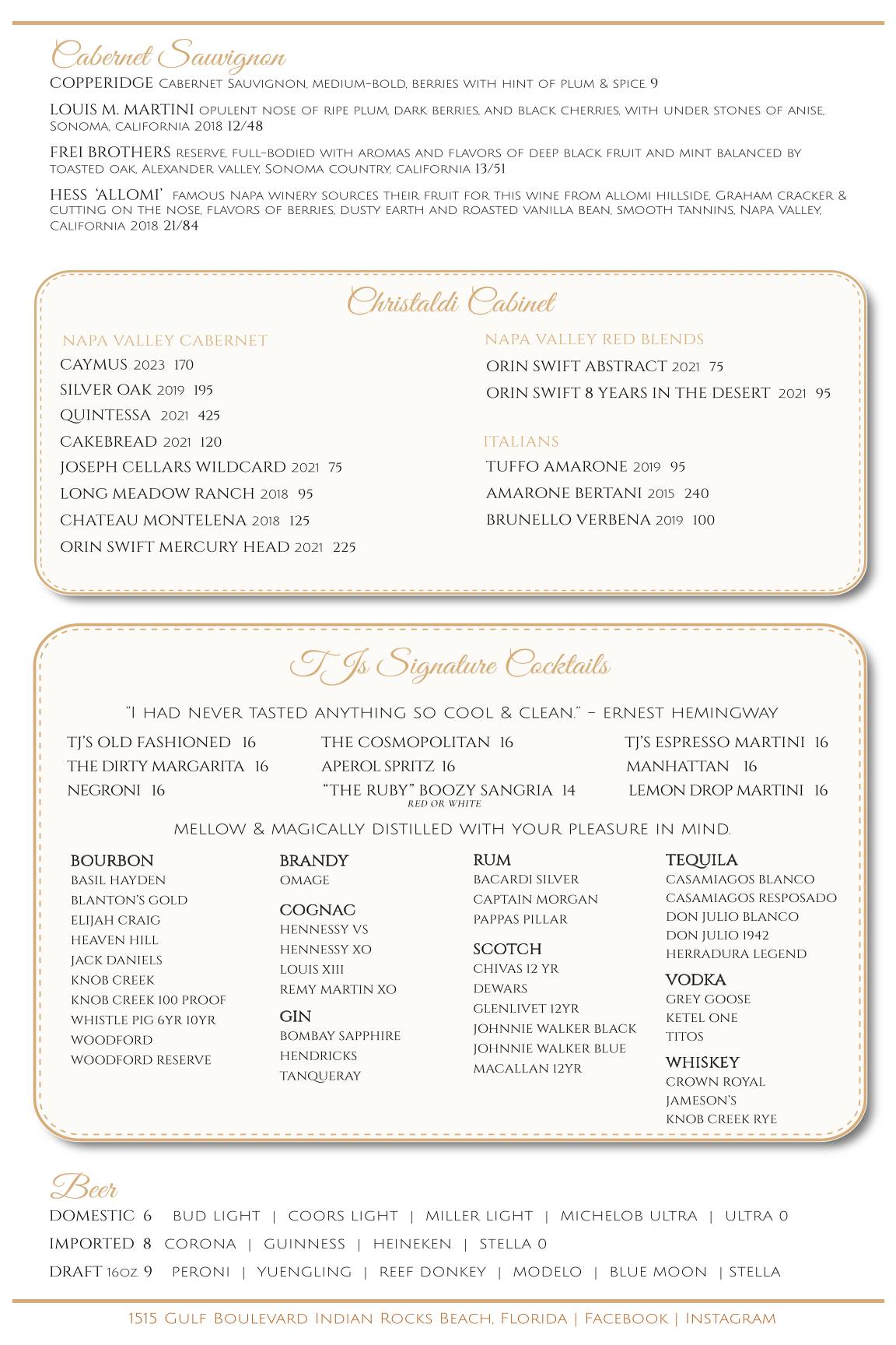 TJ's Italian Cafe меню