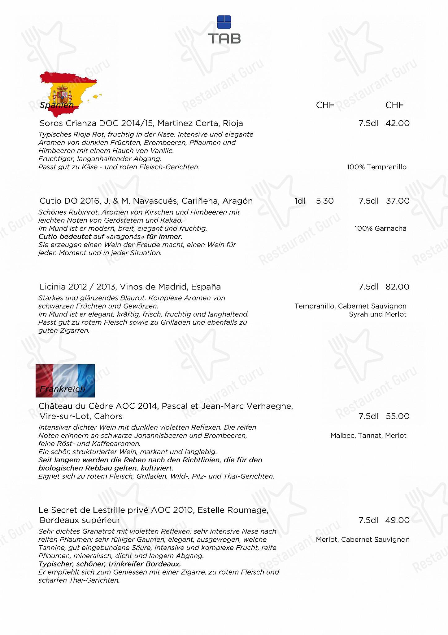 Wine Menu Sportcenter TAB