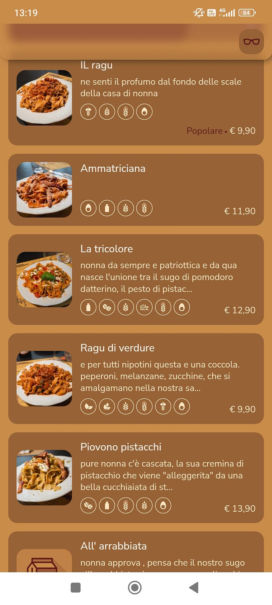 Tagliatelleria Modena Ovest меню