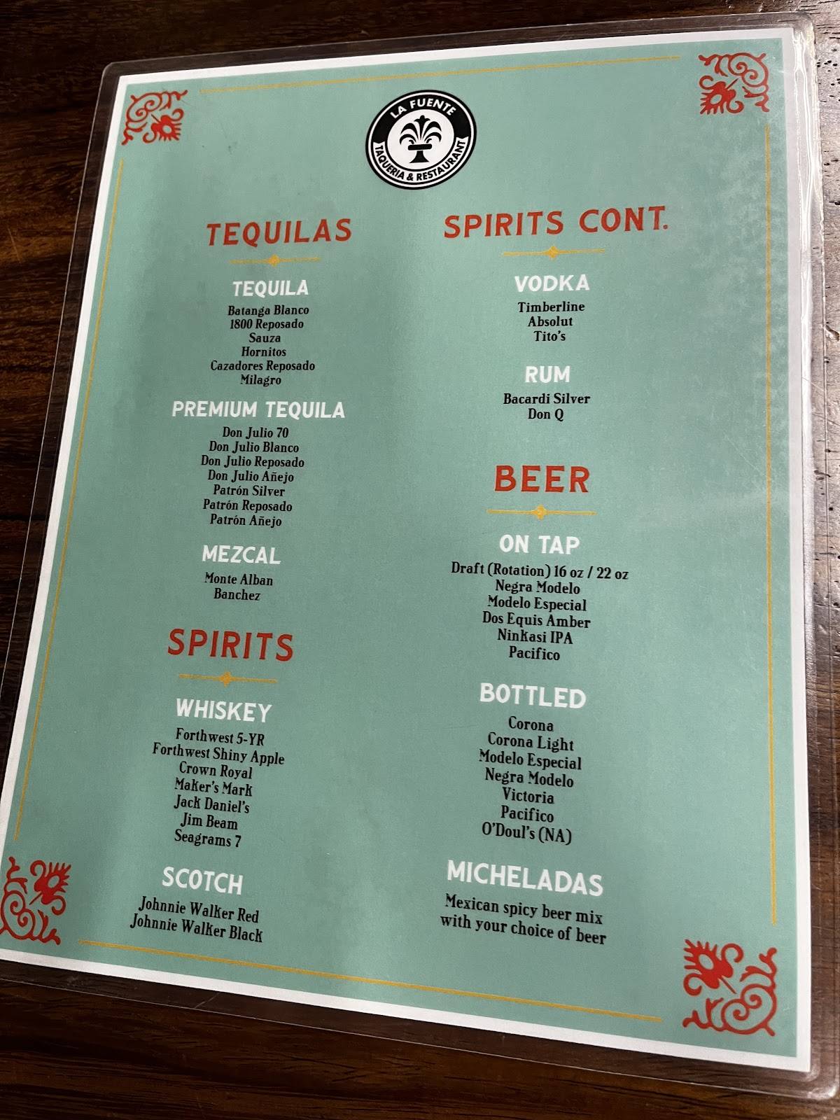 Taqueria La Fuente меню