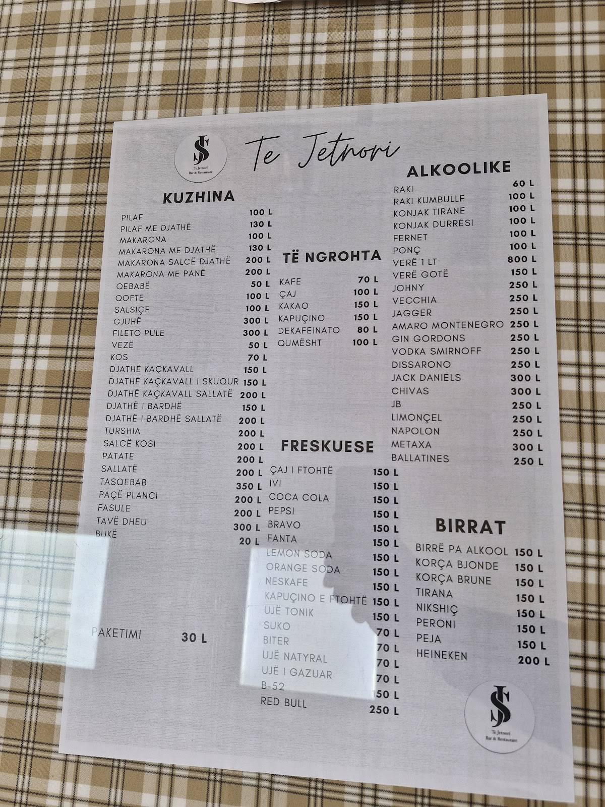 Te Jetnori меню