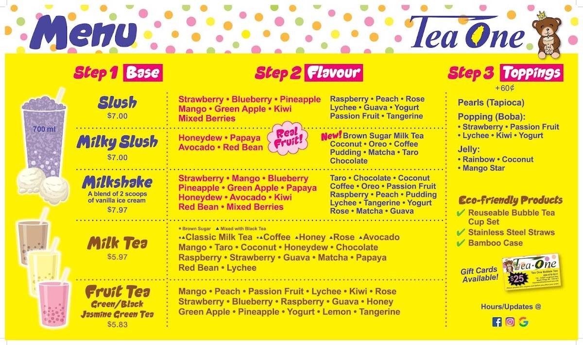 Tea One Bubble Tea меню