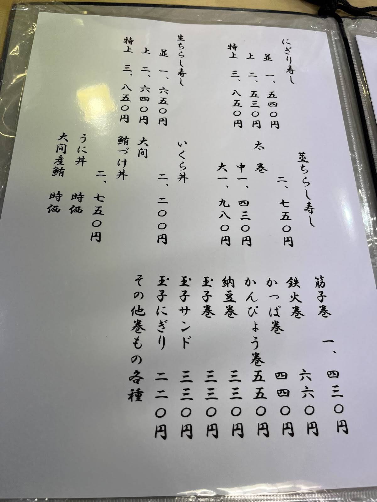 Tenichi меню