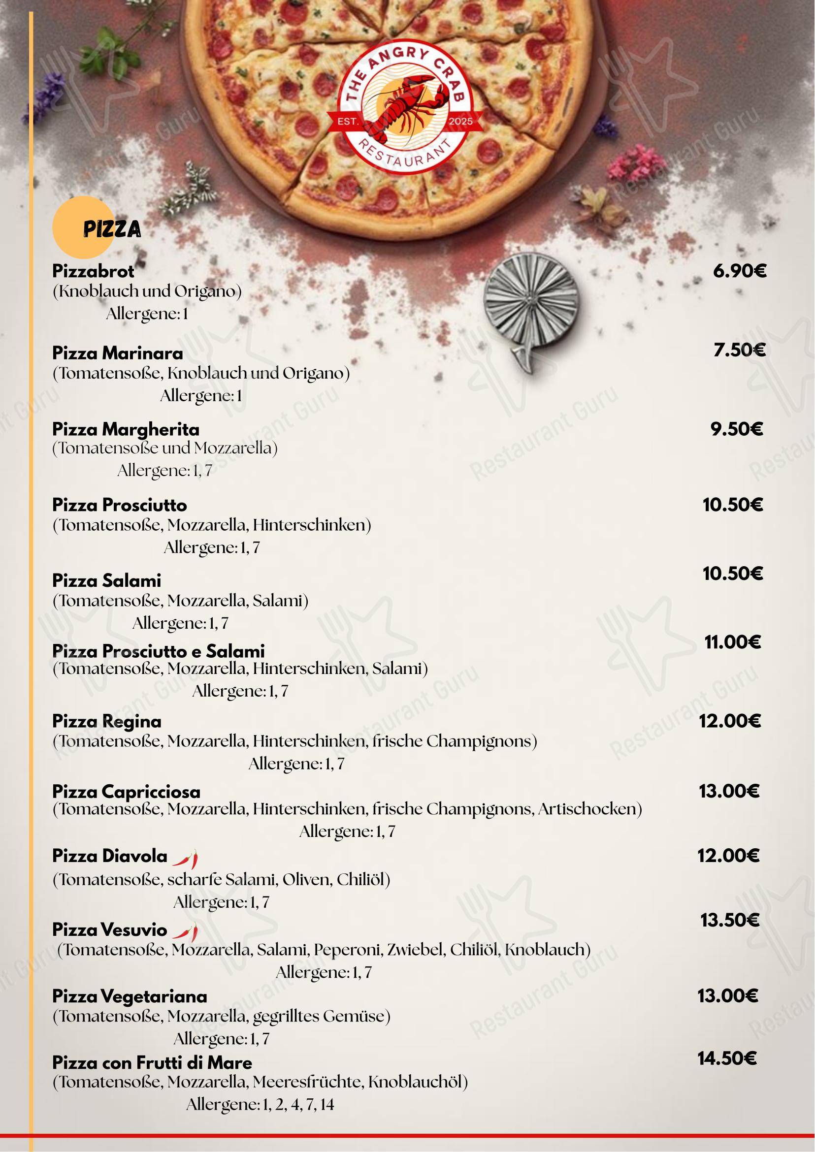 Меню ресторана The Angry Crab Restaurant