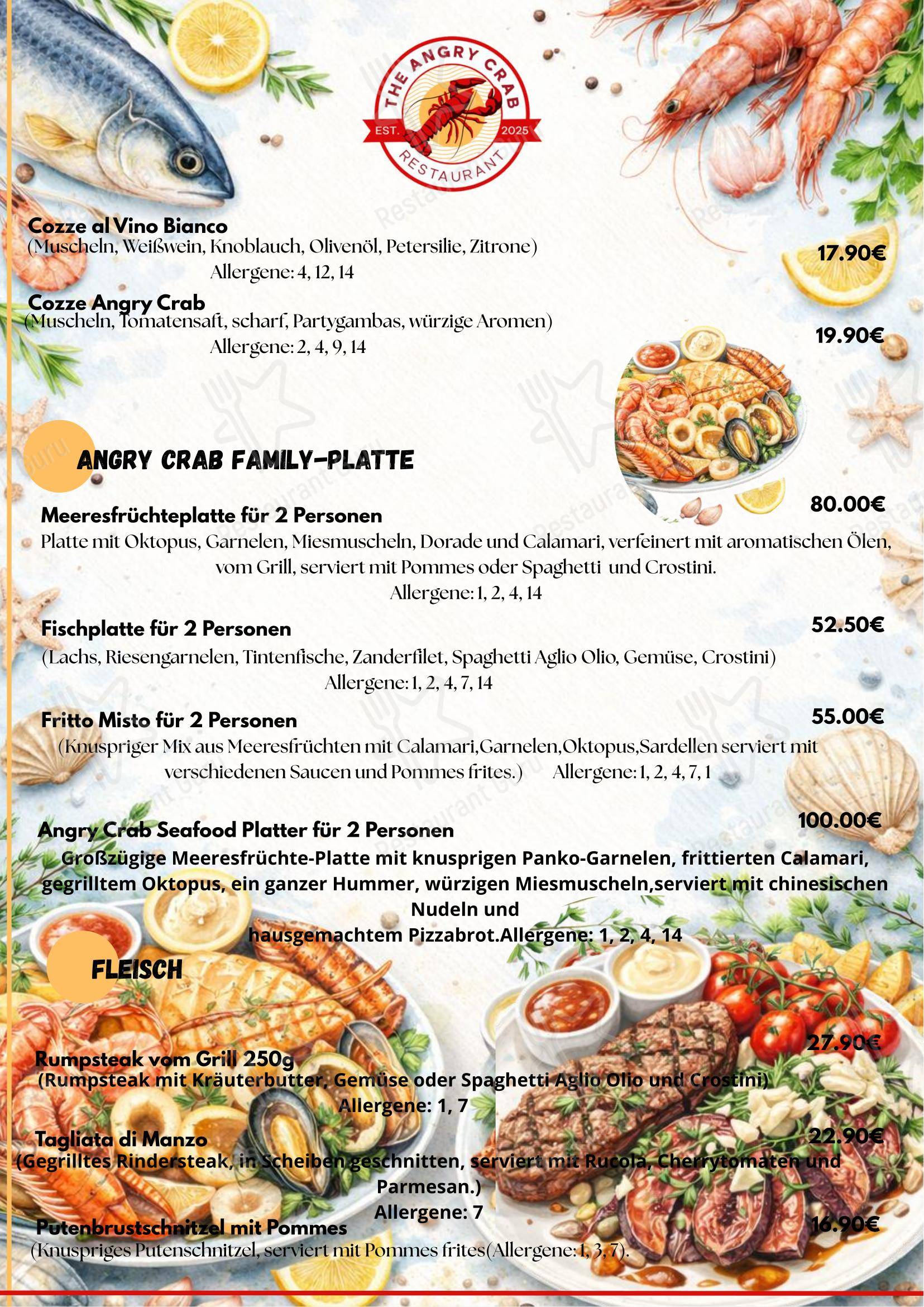 Меню ресторана The Angry Crab Restaurant - Меню