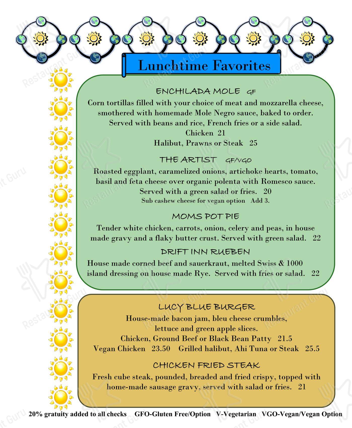 The Drift Inn Hotel and Restaurant в Ячатсе - Ночное меню