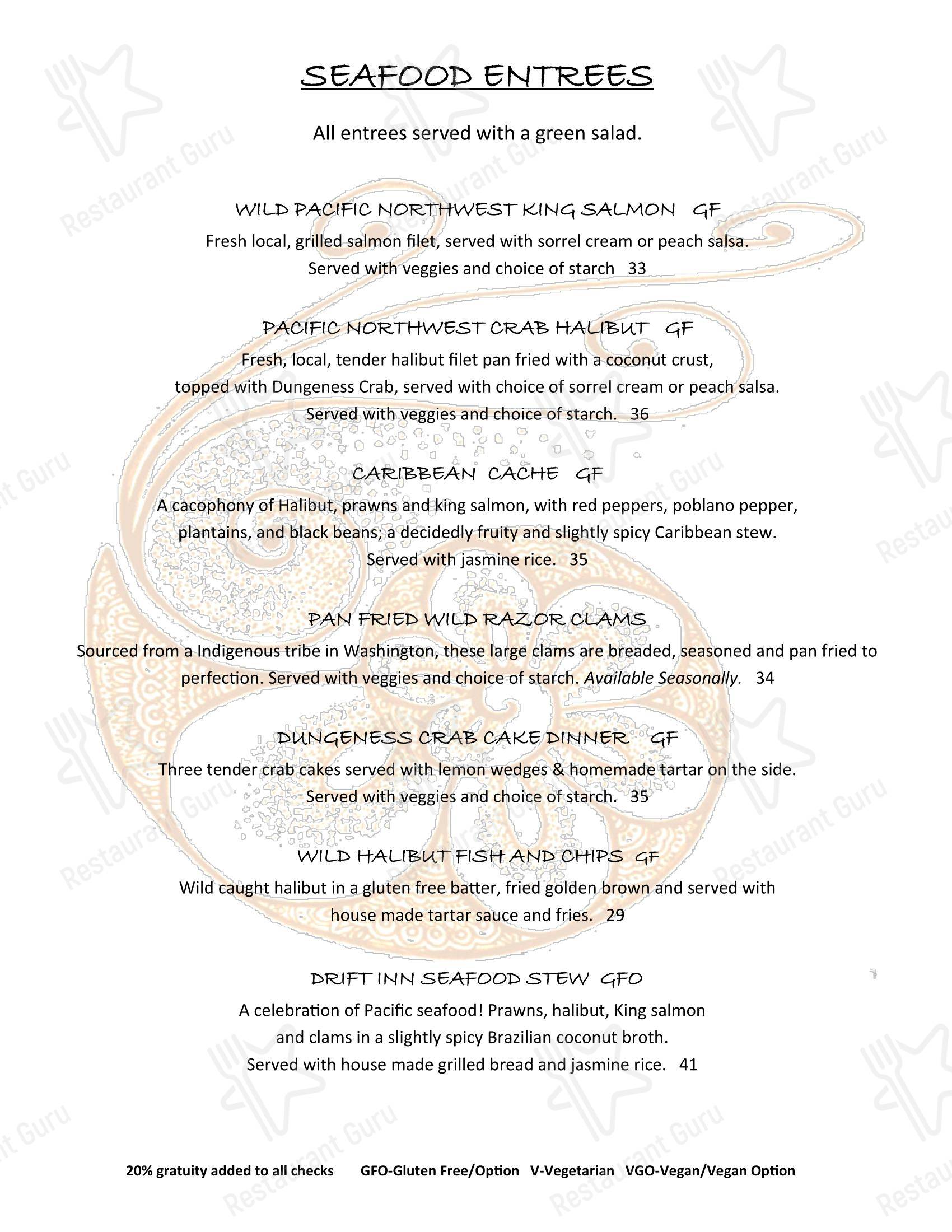 Меню ресторана The Drift Inn Hotel and Restaurant - 菜单