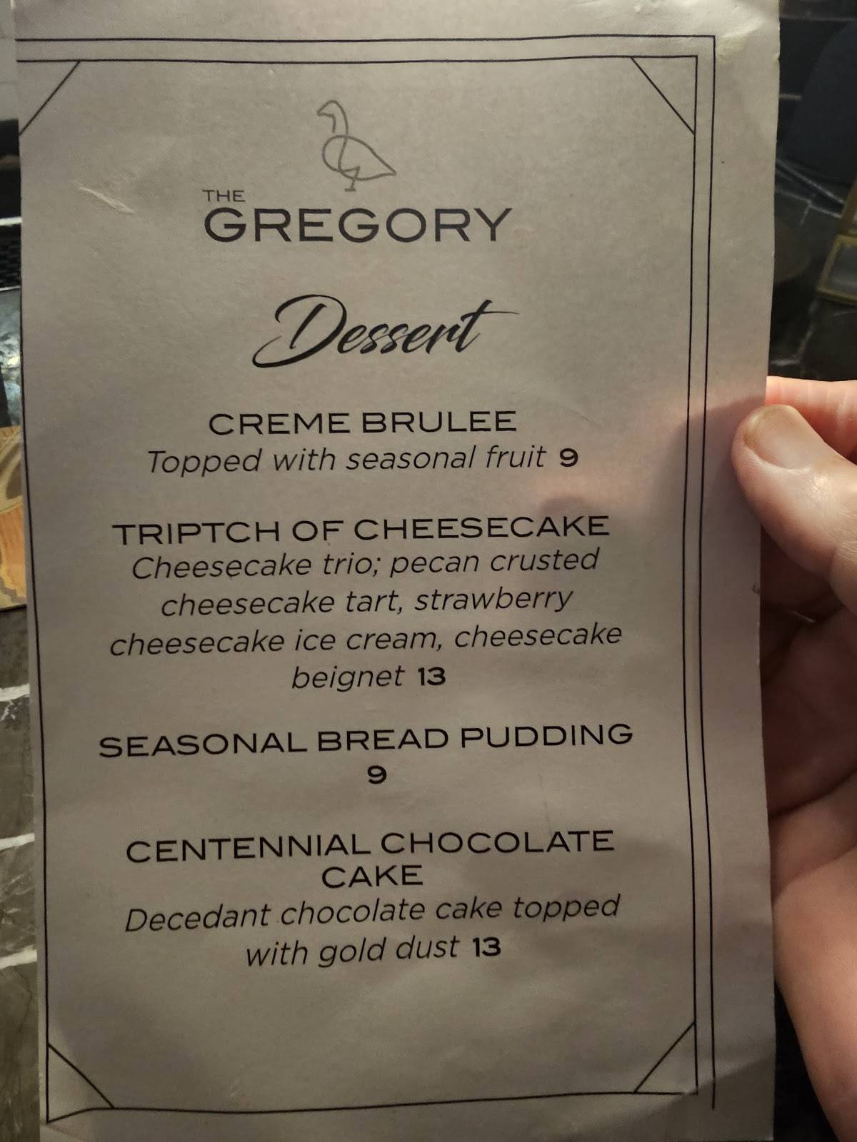 The Gregory меню