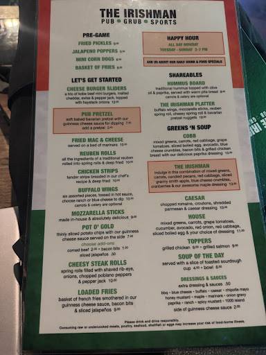 The Irishman Pub меню