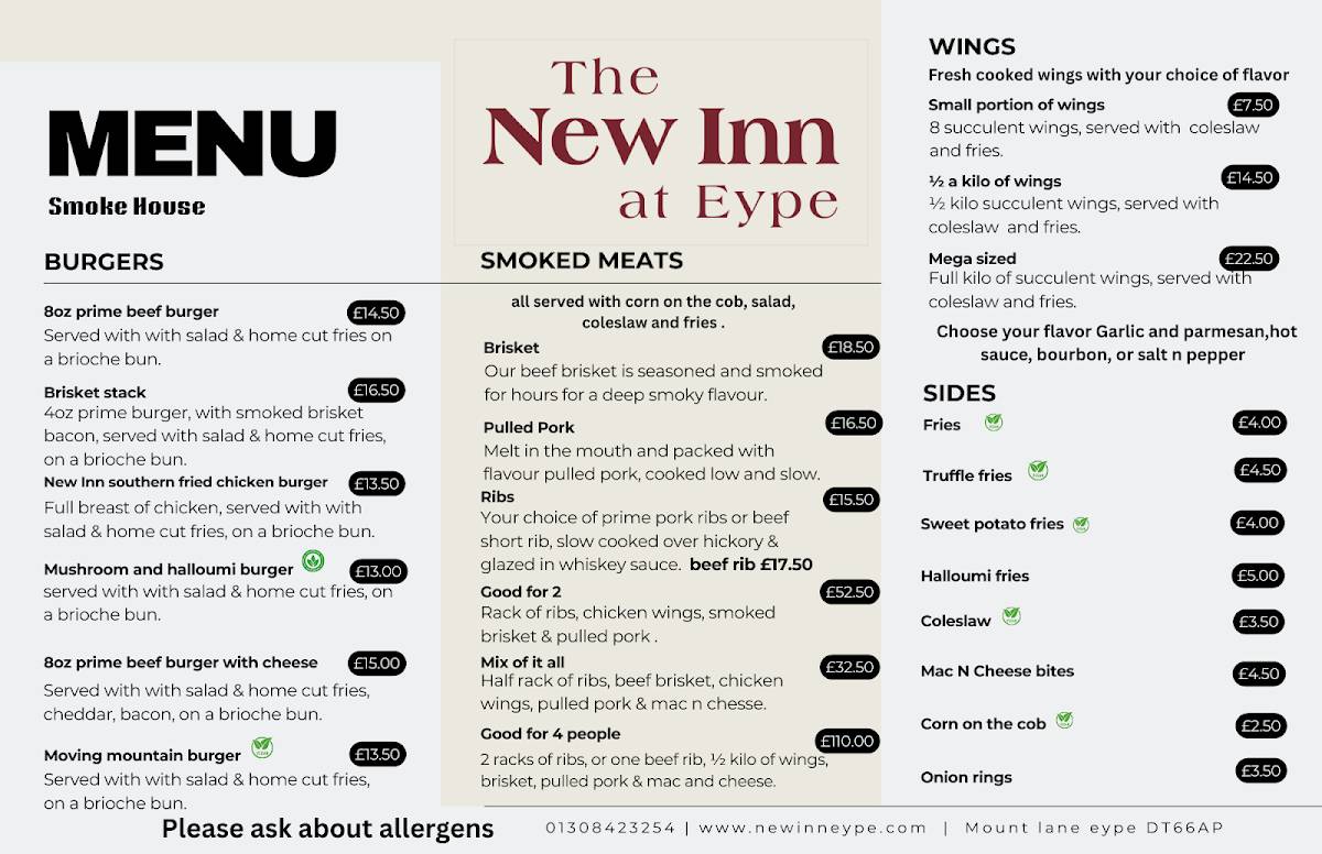 The New Inn меню