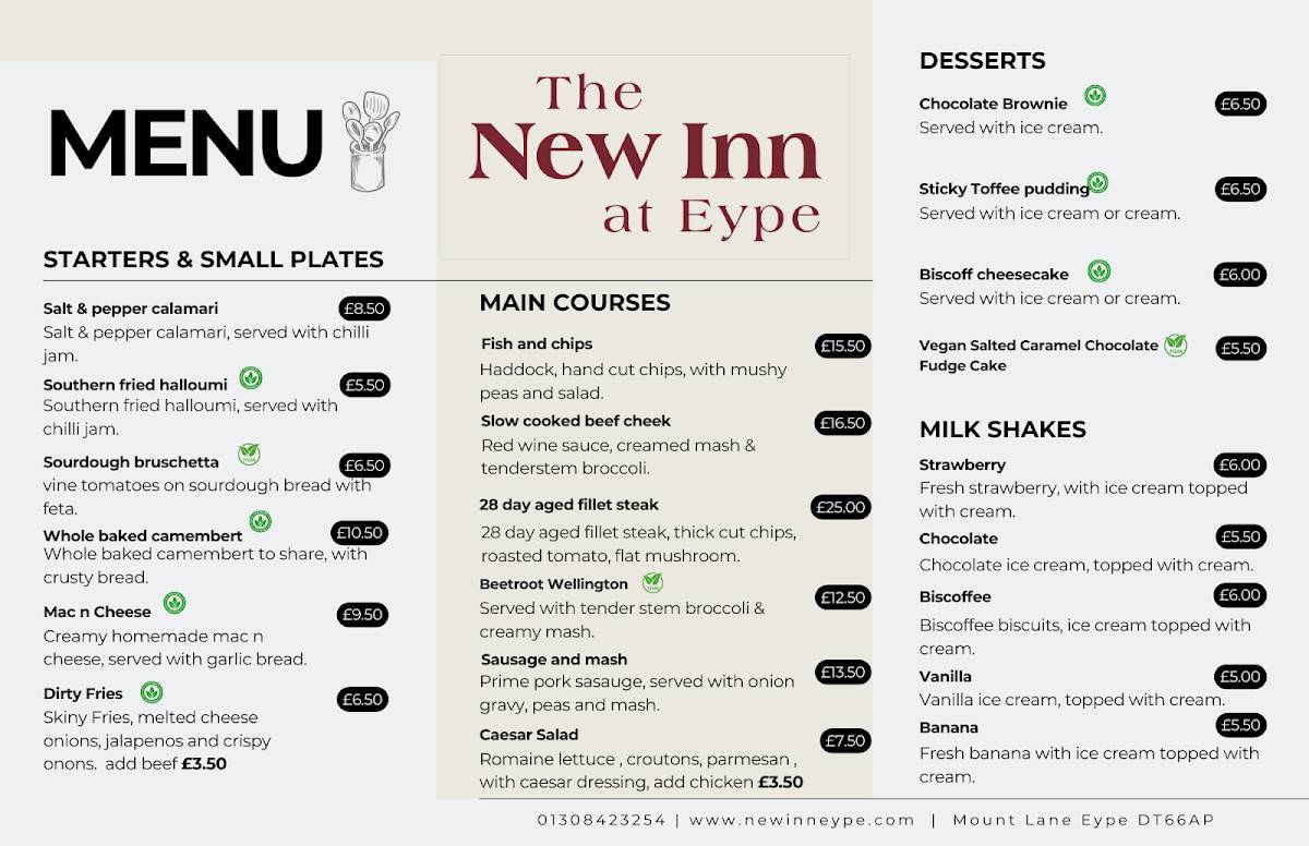 The New Inn меню