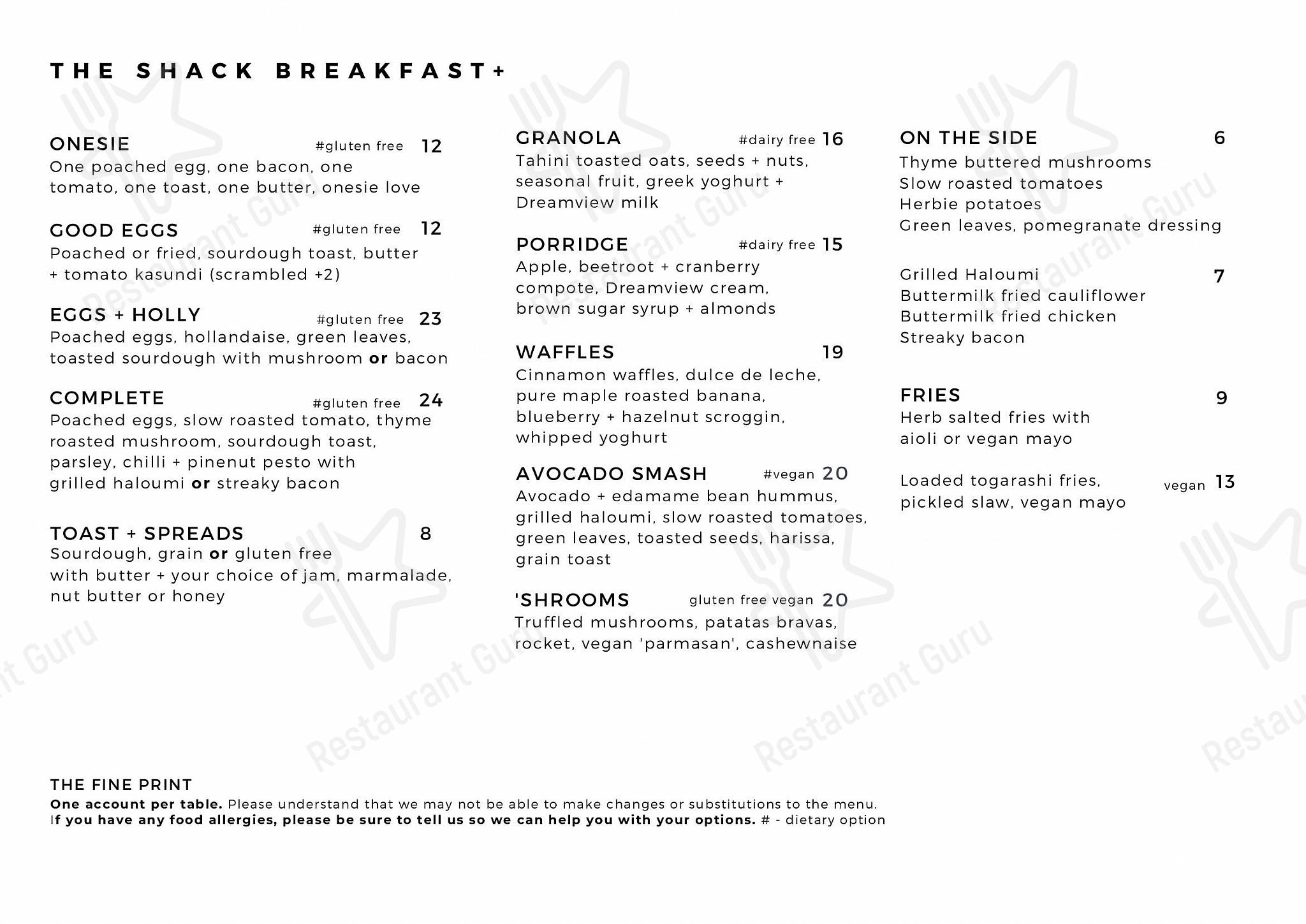 At Home Catering Menu кафе The Shack в Раглане