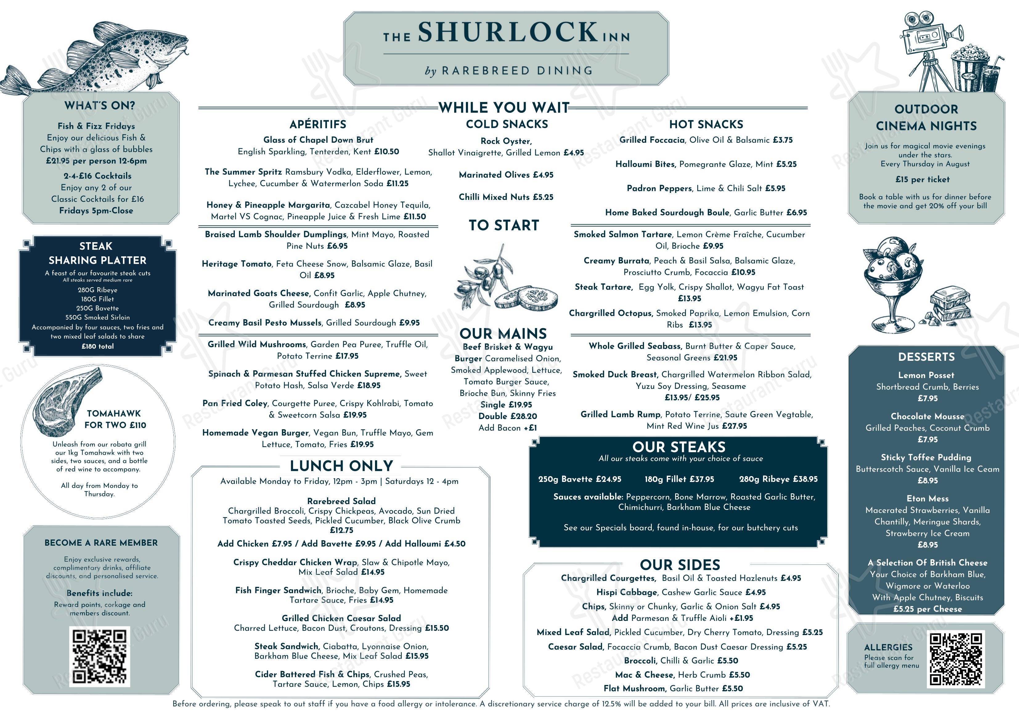 Меню паба и бара The Shurlock Inn в Уолтеме Сейнте Лоренсе
