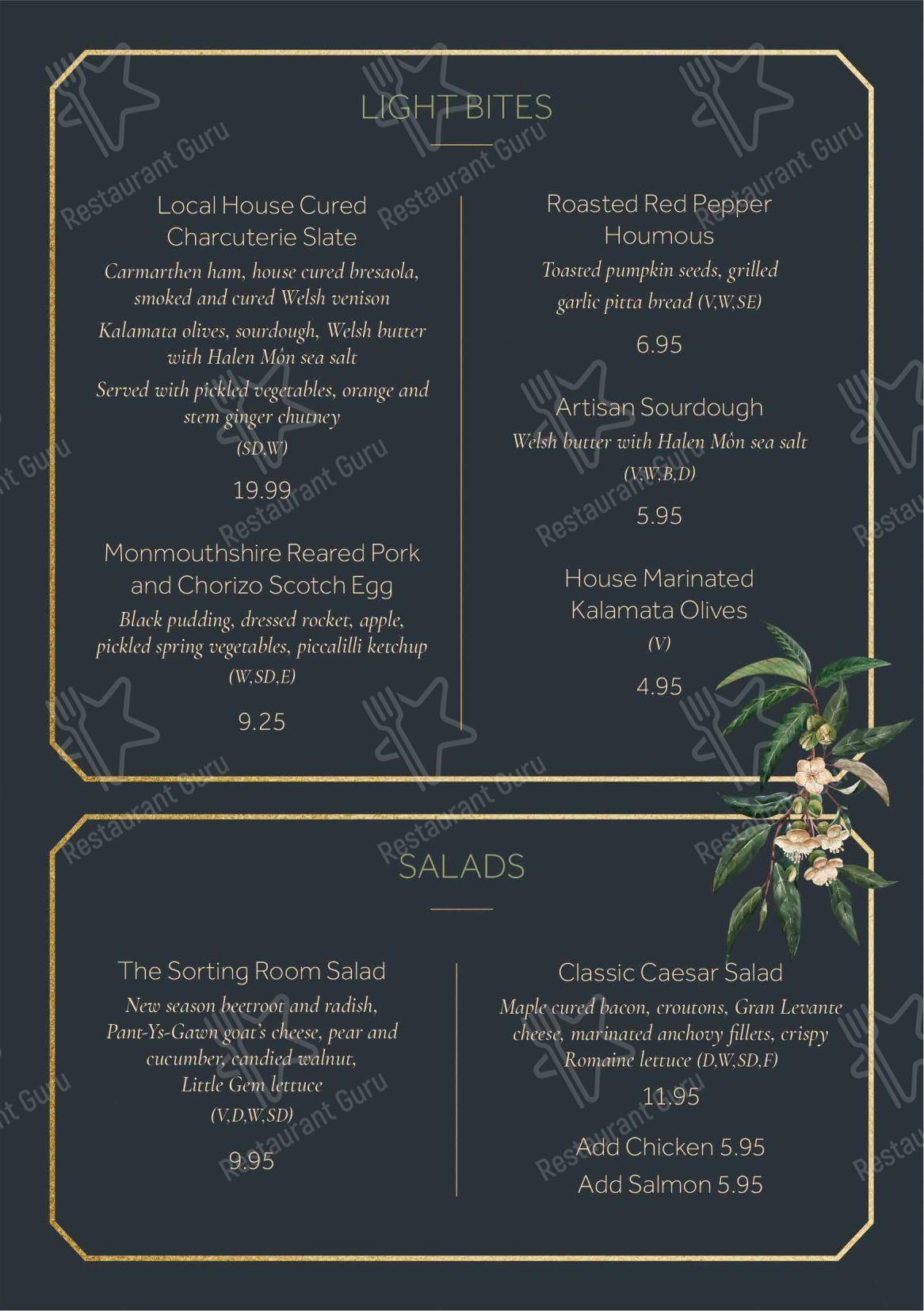 Dessert Menu ресторана The Sorting Room Restaurant