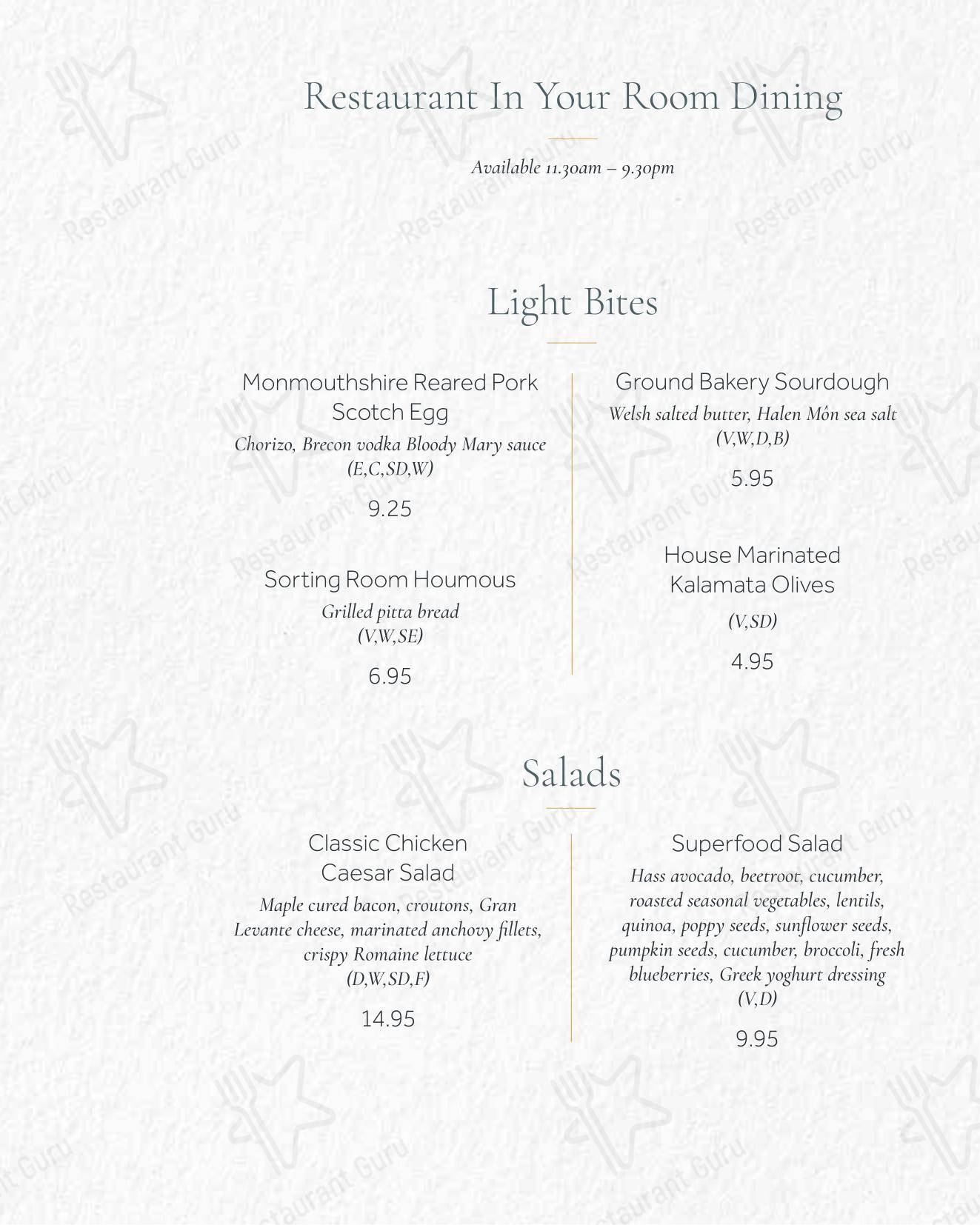 Меню ресторана The Sorting Room Restaurant - Takeaway Menu