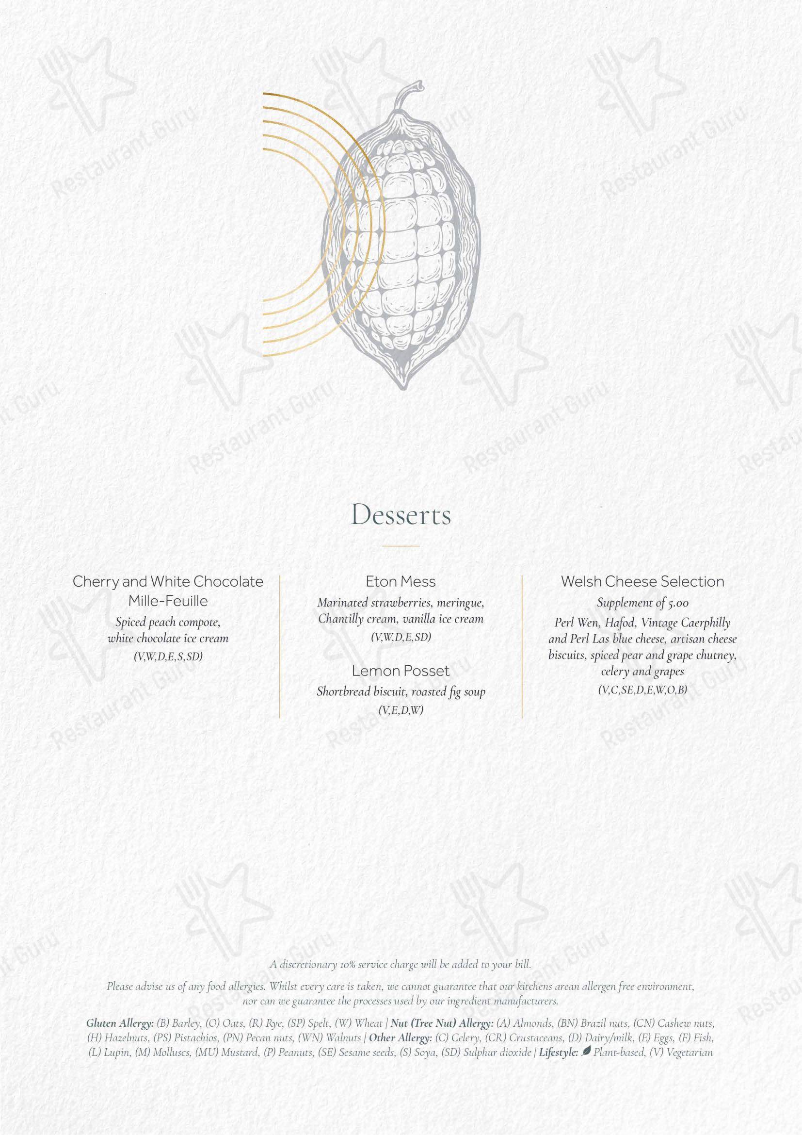 Menu pizzeria ресторана The Sorting Room Restaurant в Кардифф