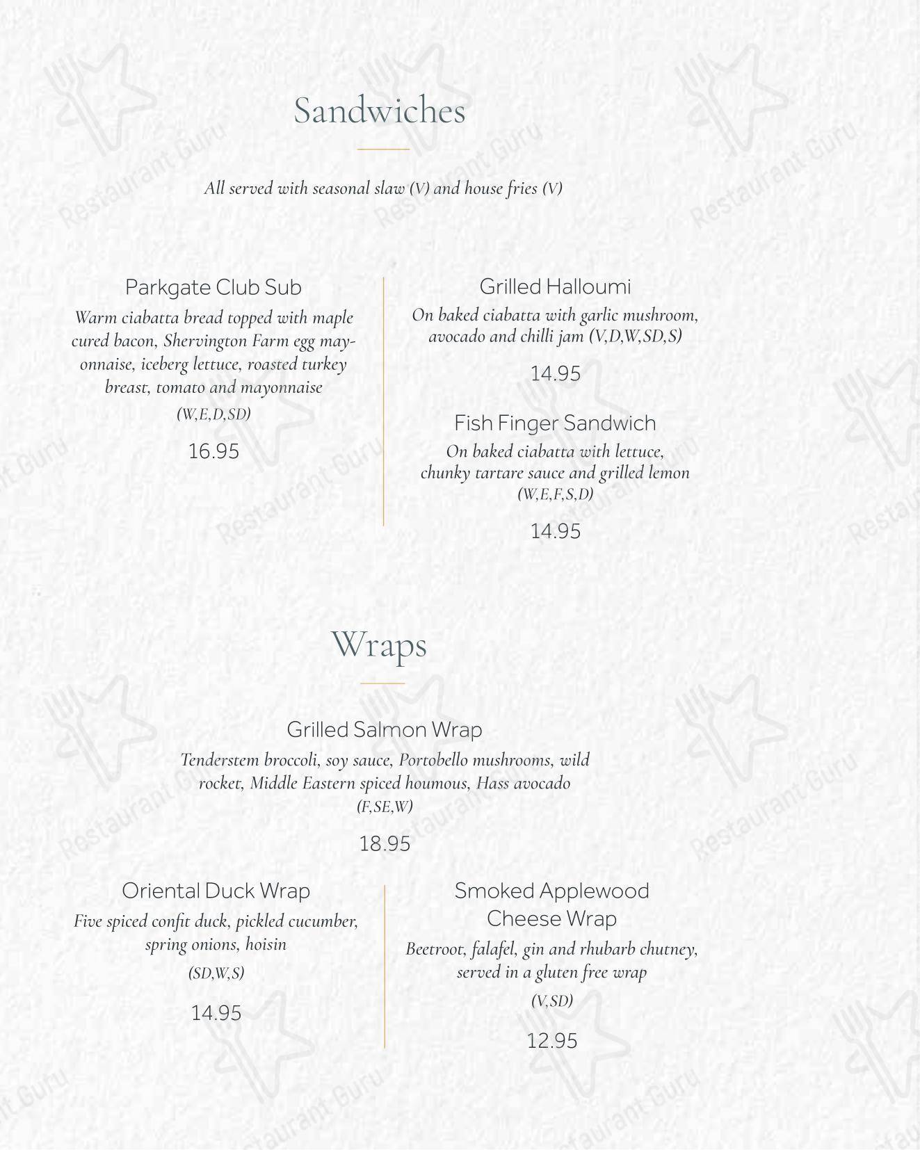 Takeaway Menu ресторана The Sorting Room Restaurant