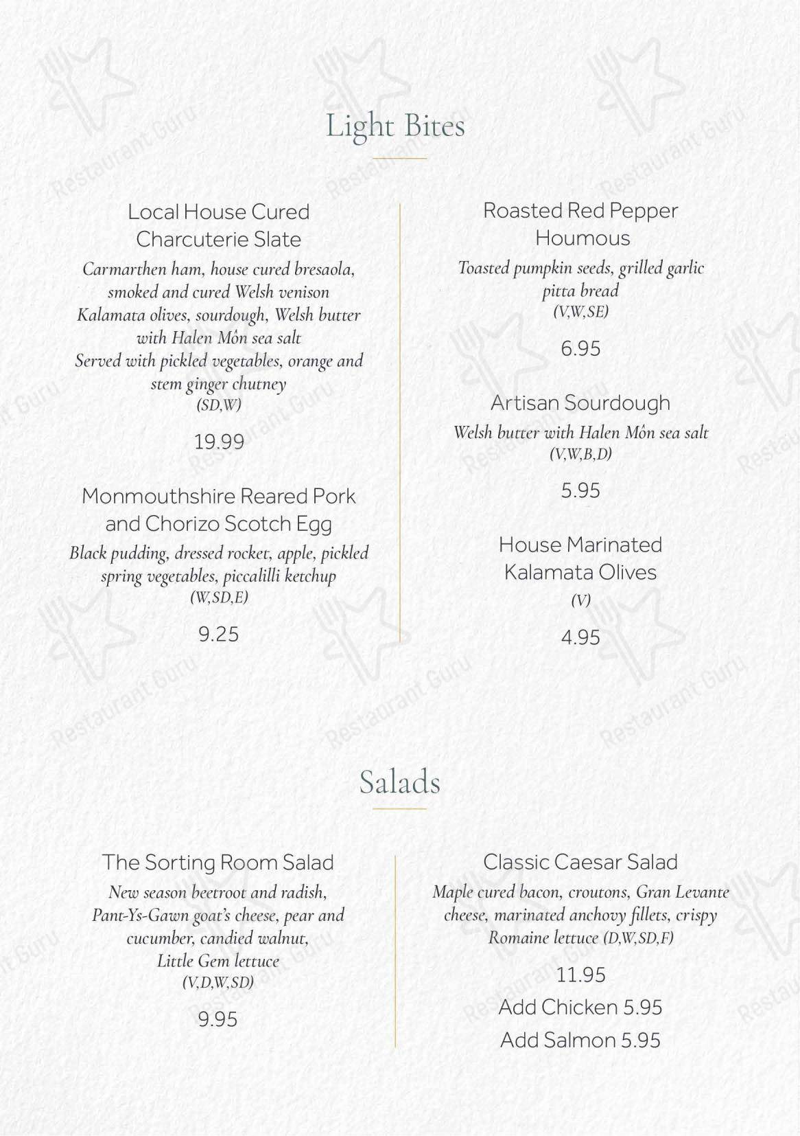 Коктейльная карта ресторана The Sorting Room Restaurant в Кардифф