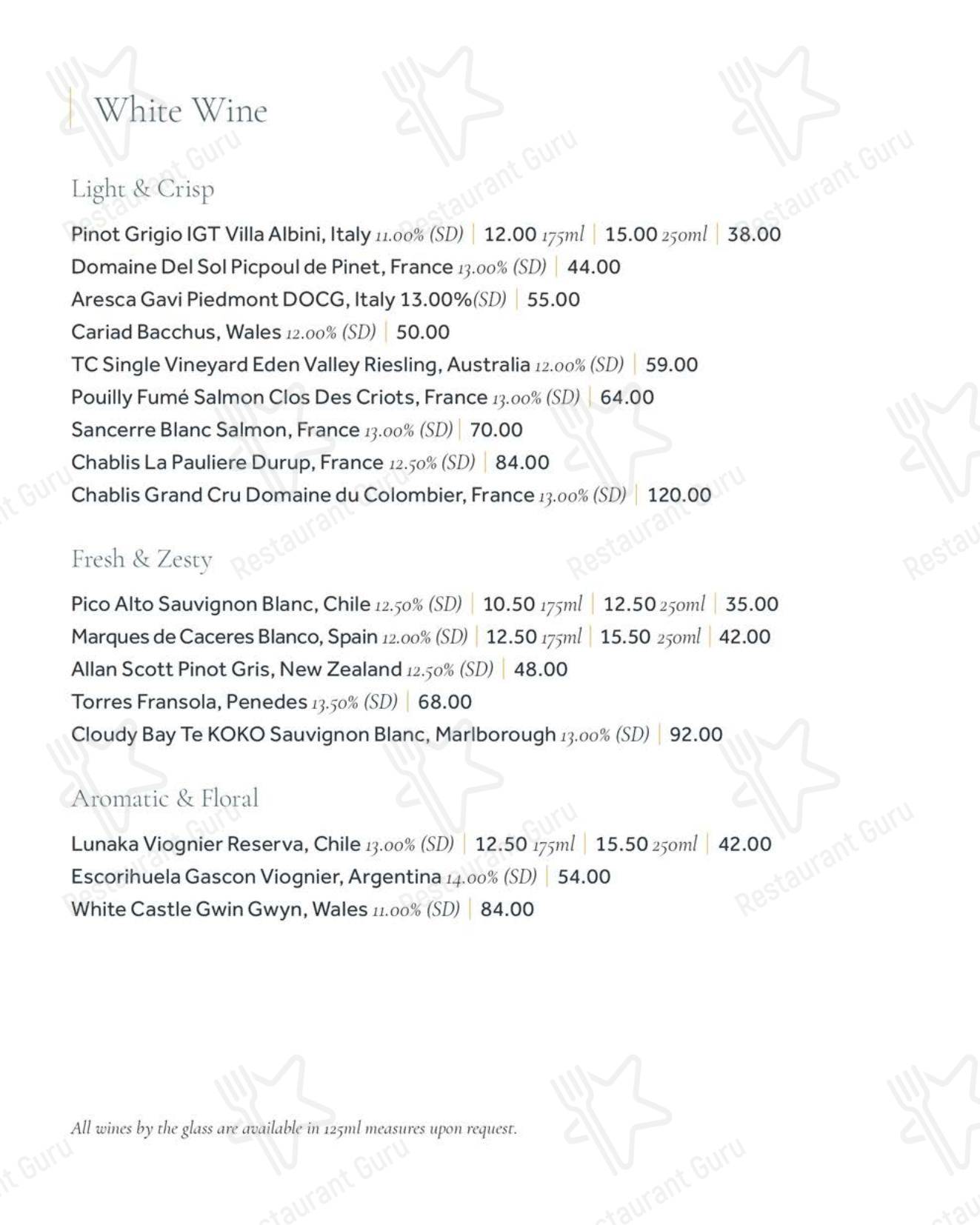 Wine Menu ресторана The Sorting Room Restaurant в Кардифф