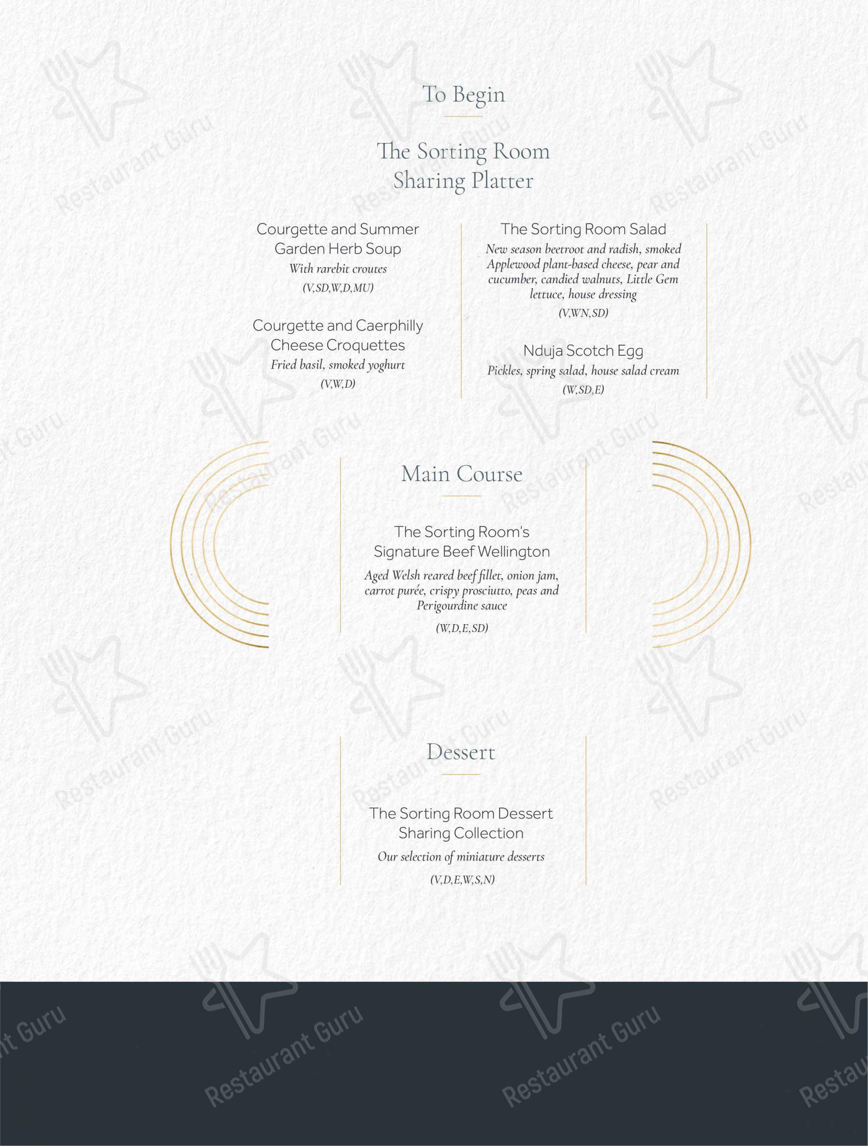 Меню ресторана The Sorting Room Restaurant - Full Menu