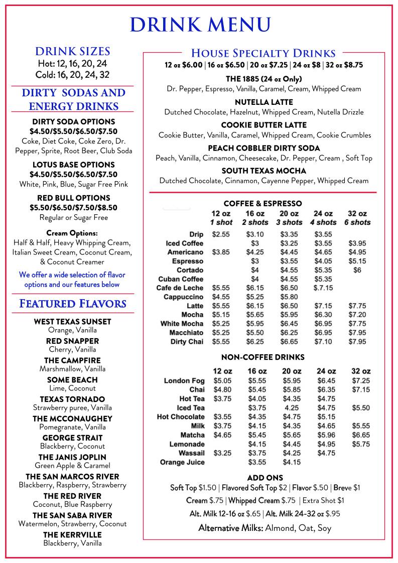 The Texan Cafe & Coffee Shop меню