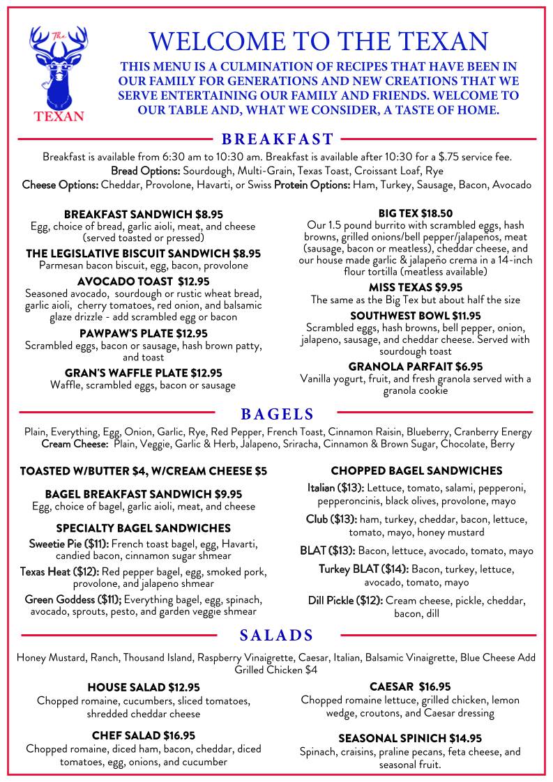 The Texan Cafe & Coffee Shop меню