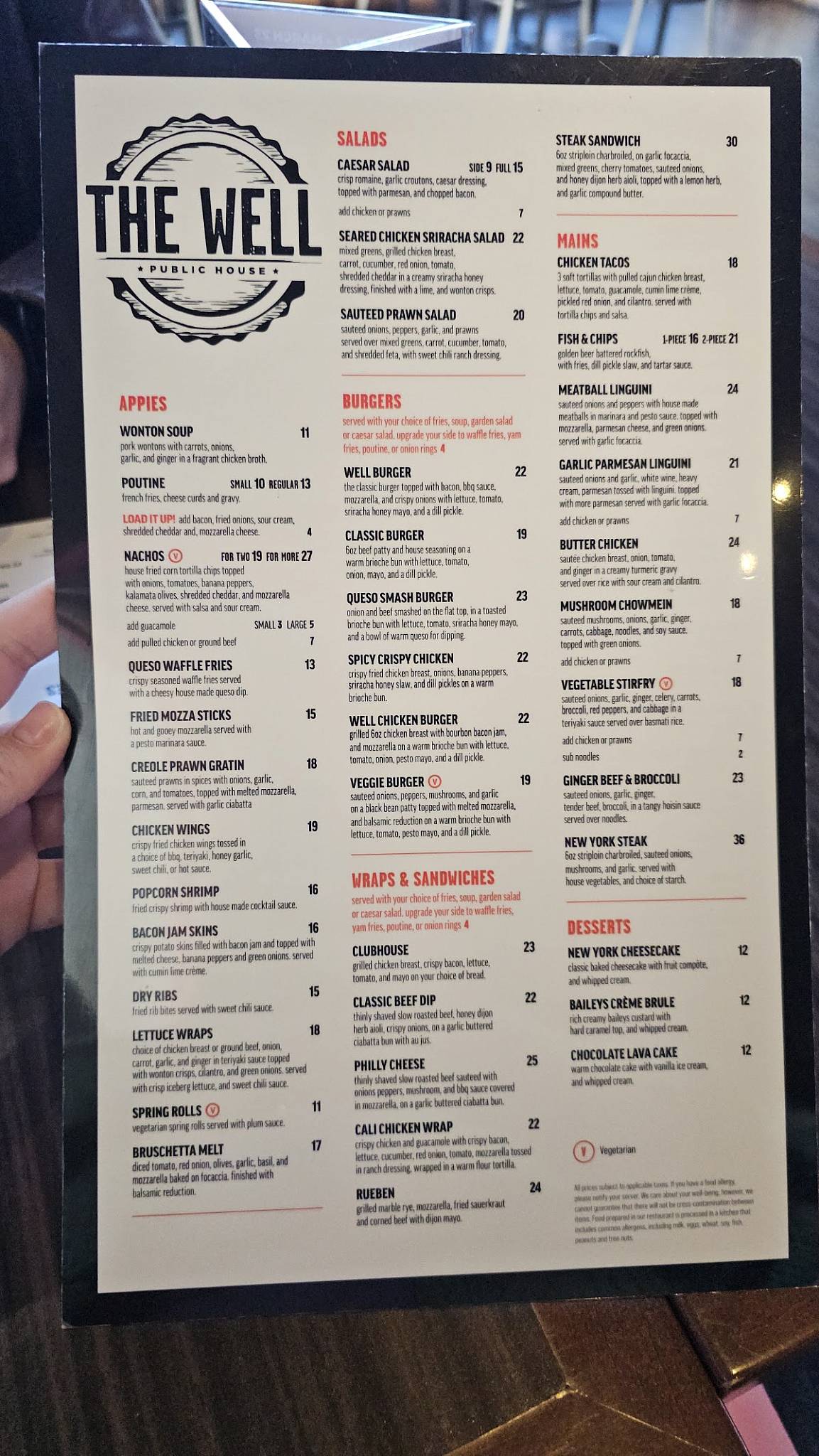 The Well Public House at Chances Maple Ridge меню