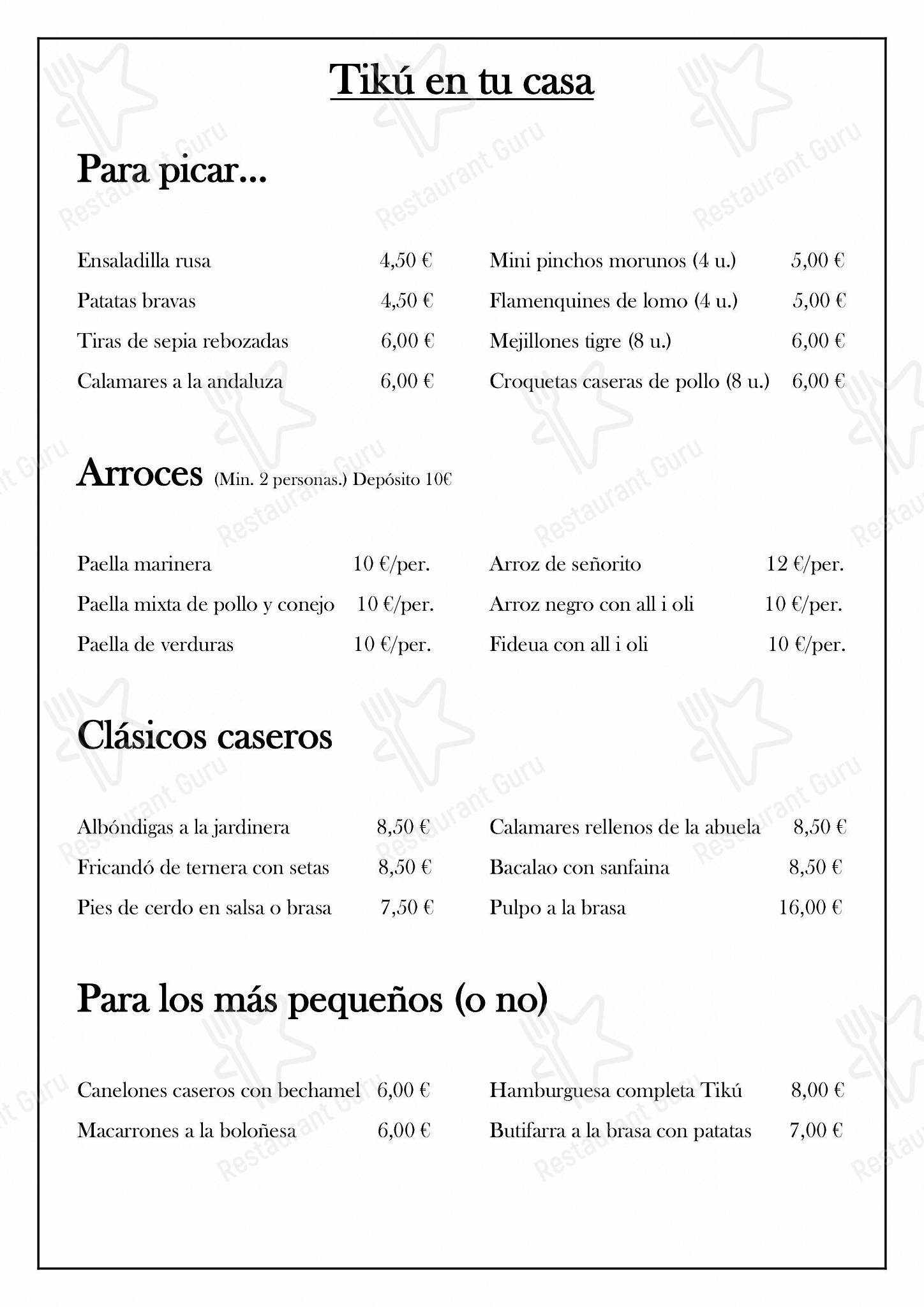 Vegan Menu ресторана Restaurant Tiku в Риполлете