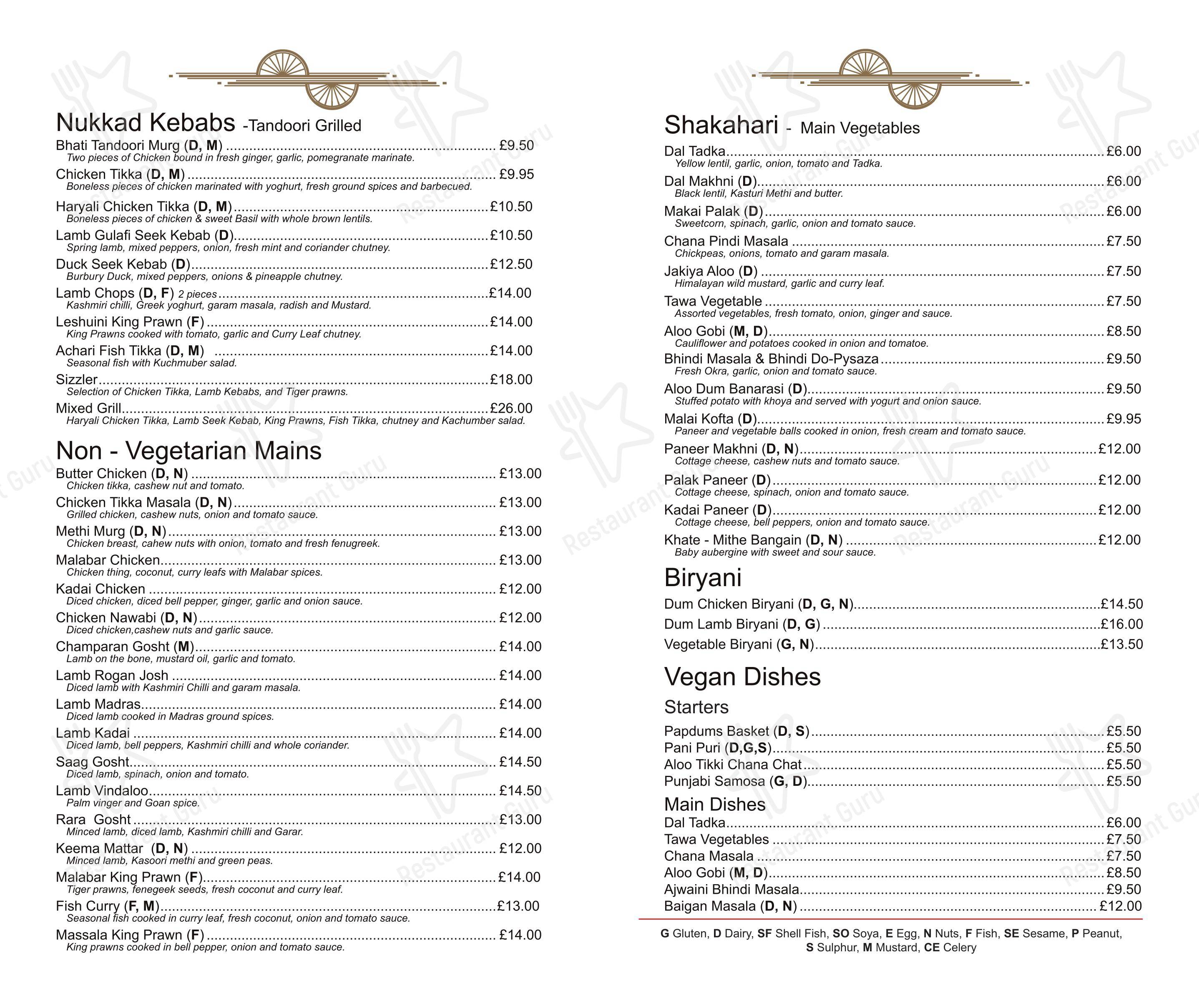 Меню ресторана Tokri restaurant в Лондоне