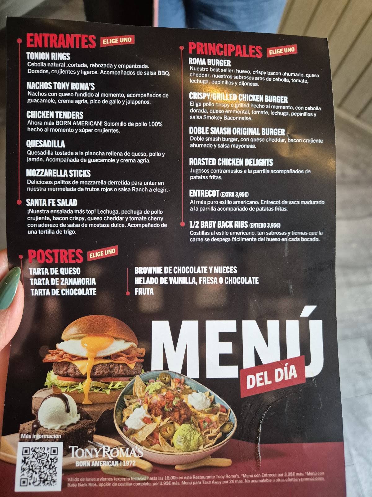 Tony Roma's меню