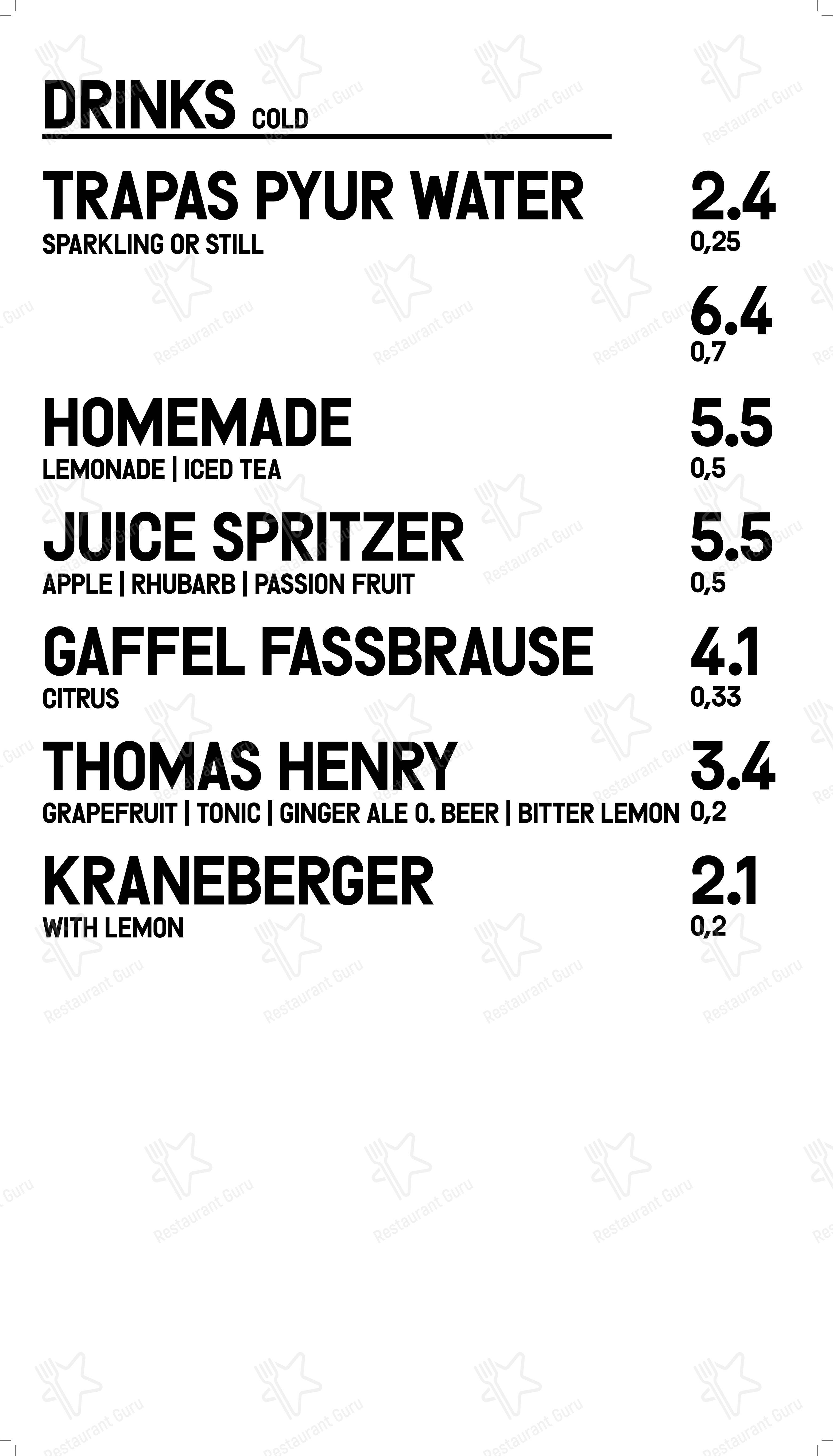 Dinner Menu ресторана Trapas в Кёльне