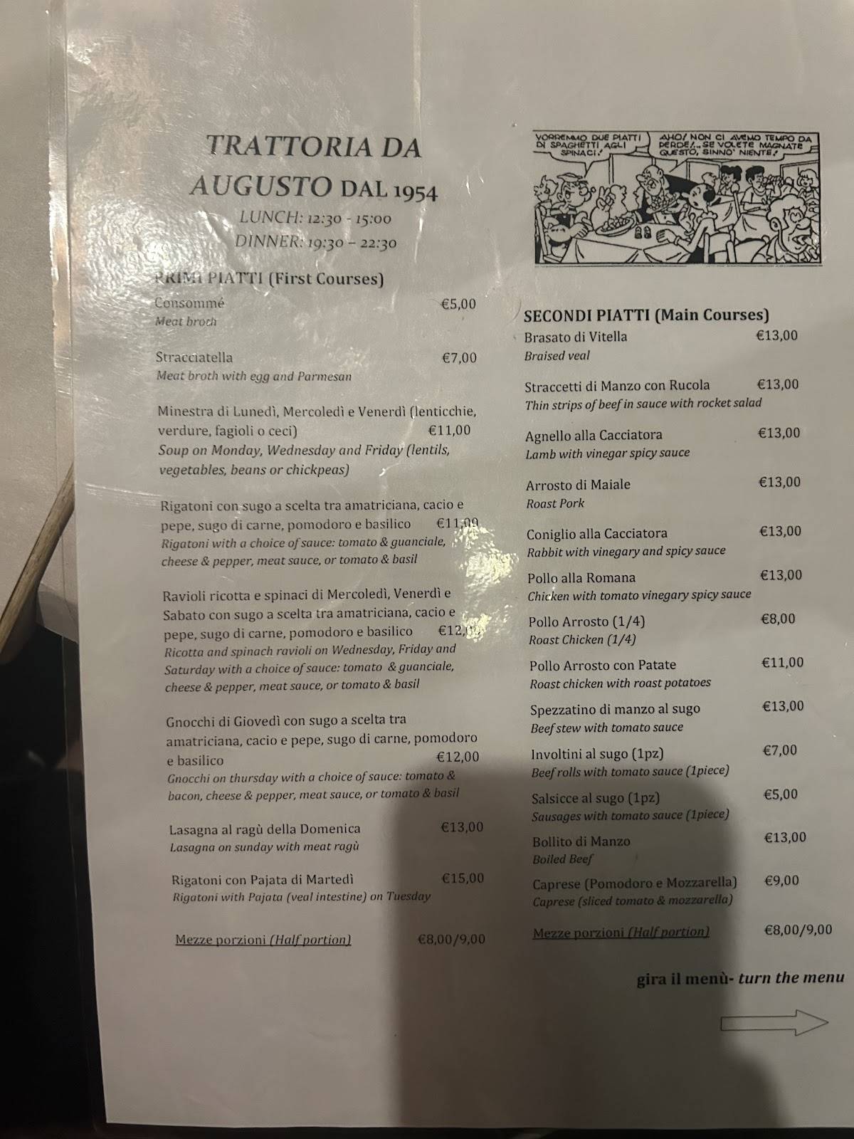 Trattoria da Augusto меню