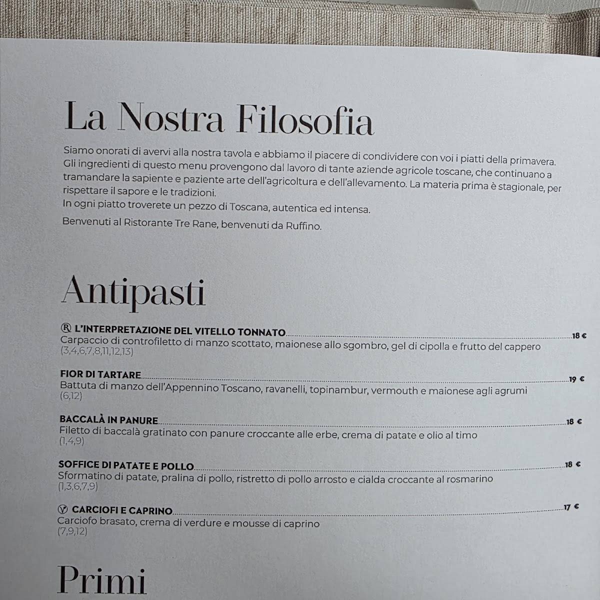 Ristorante Tre Rane Ruffino меню