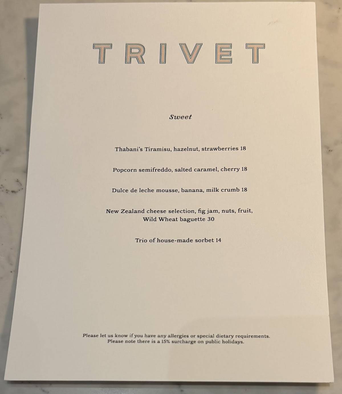 Trivet меню