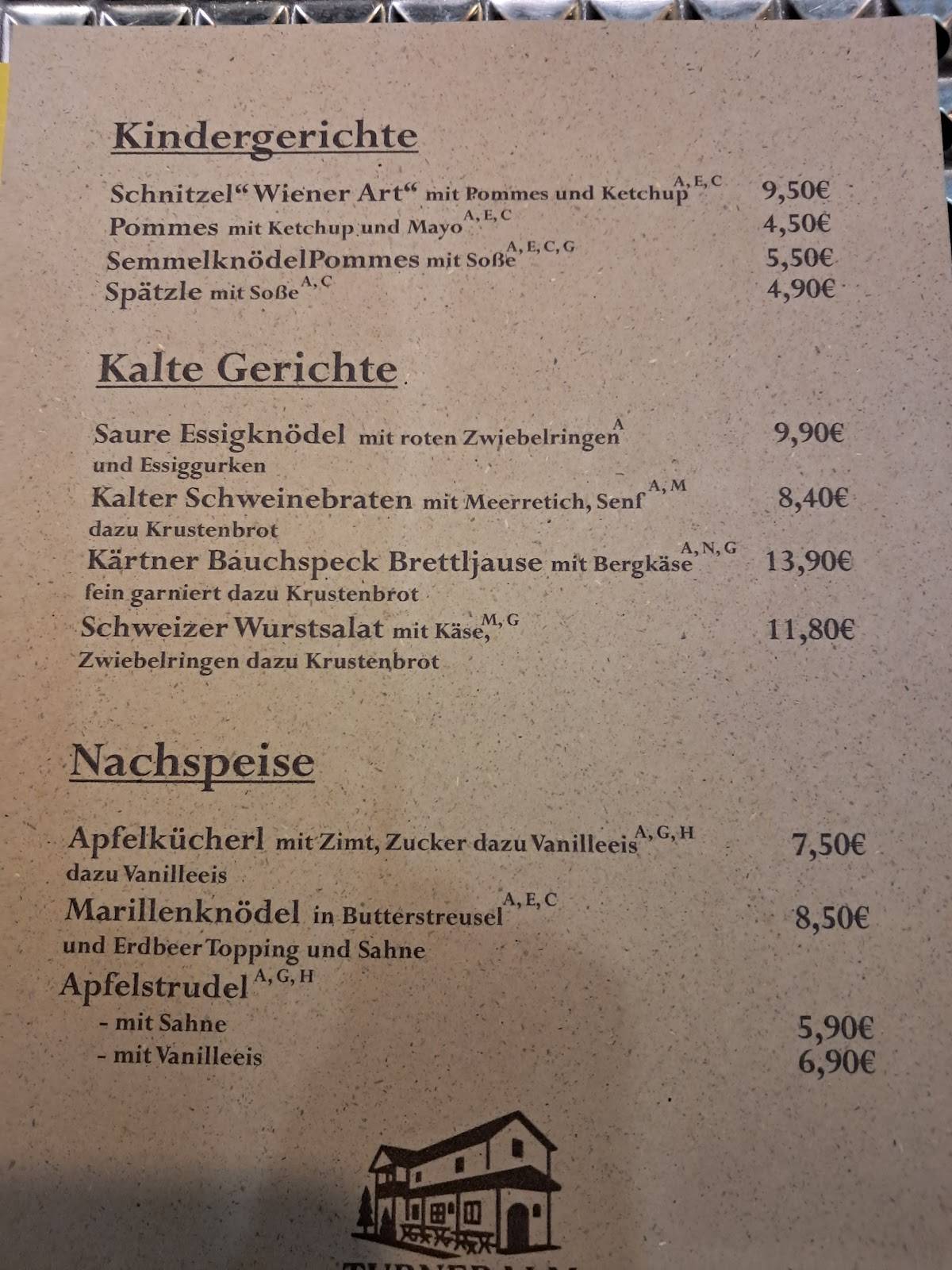 Turneralm Oberwöhr Rosenheim меню
