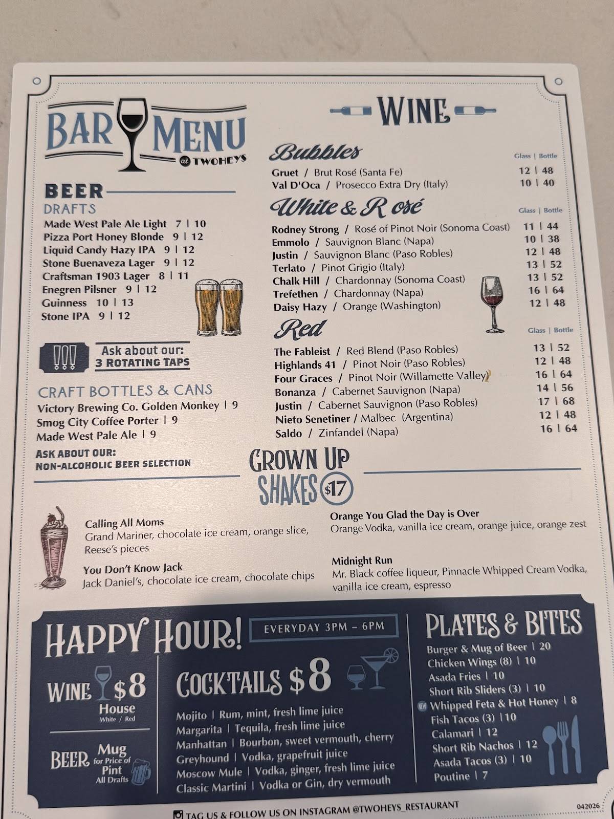 Twohey's Restaurant меню