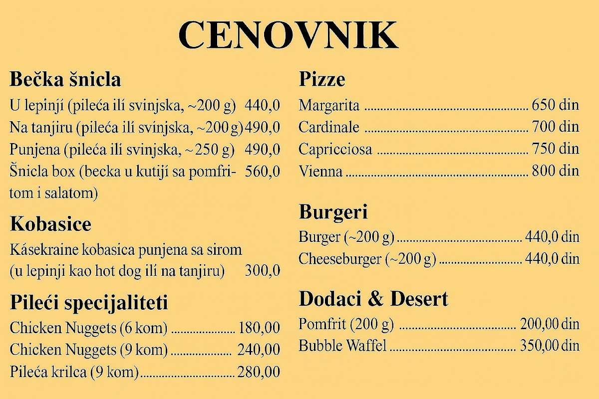 Vienna Food Ruma меню