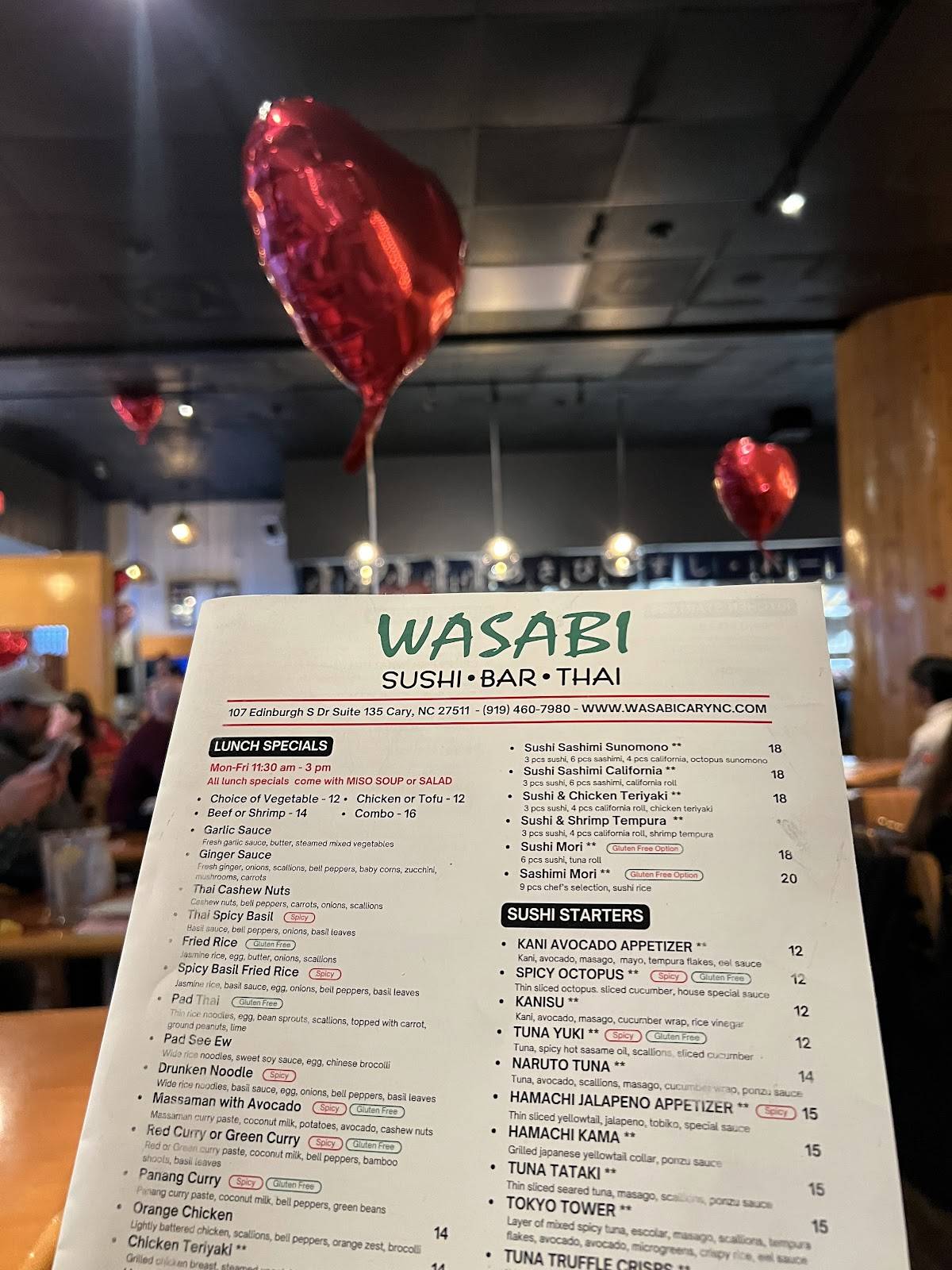 Wasabi Sushi & Thai Restaurant меню