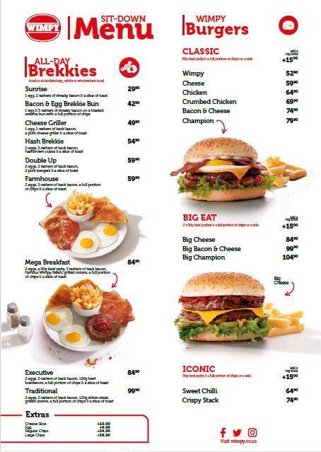 Wimpy York Street меню