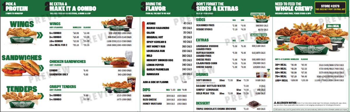 Wingstop меню