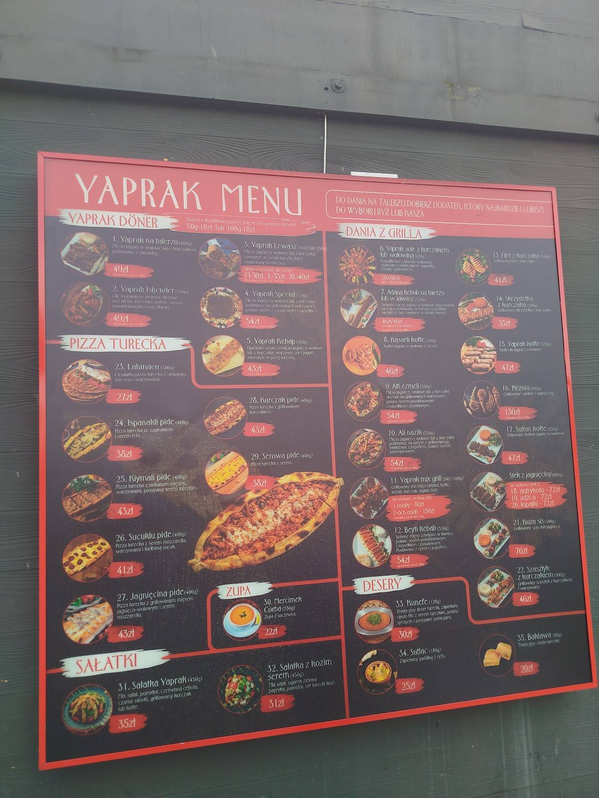YAPRAK Restaurant меню