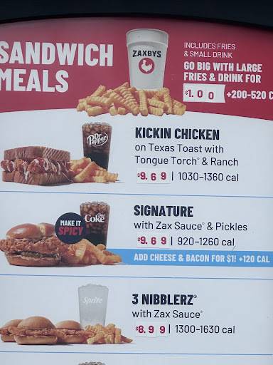 Zaxbys Chicken Fingers & Buffalo Wings меню
