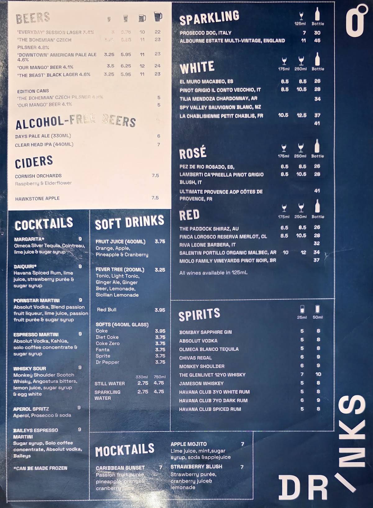 Zerodegrees Microbrewery Restaurant - Reading меню