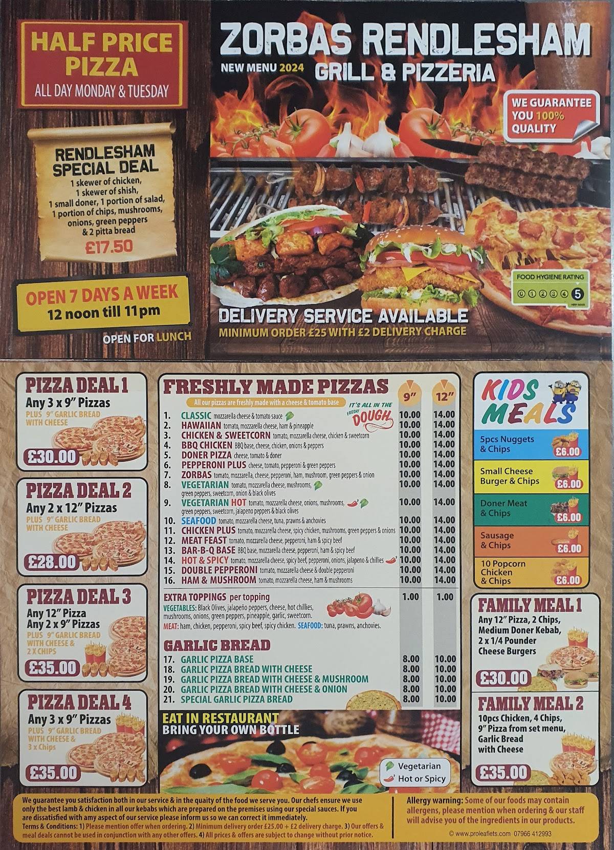 Zorbas kebab and pizza rendlesham меню